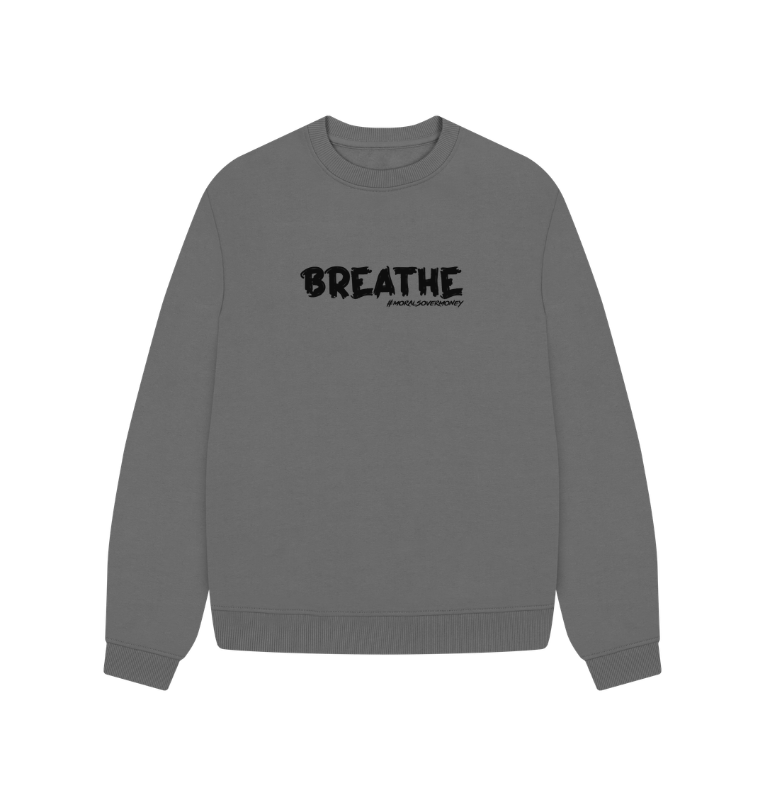 Slate Grey Women's 100% Organic Cotton 'Breathe' Oversized Eco Jumper - Black Logo