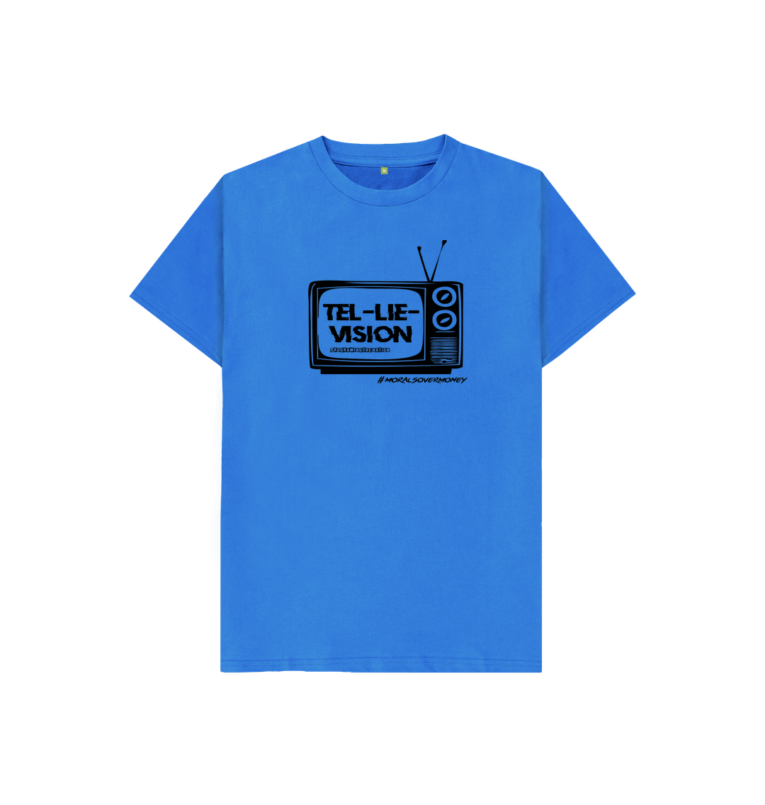 Bright Blue Kid's 100% Organic Cotton 'Tel-Lie-Vision' Eco Tee - Black Logo
