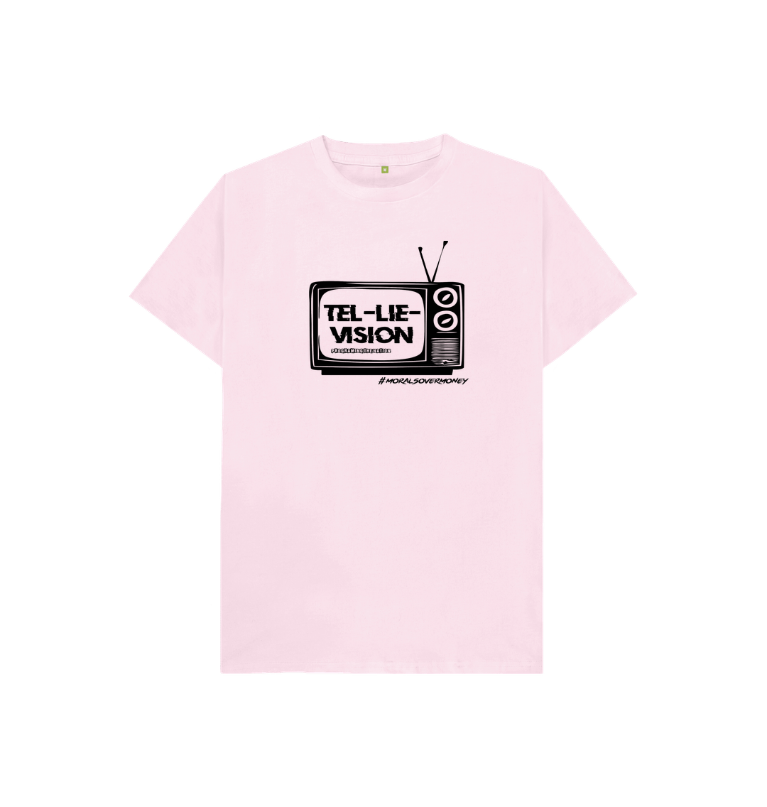 Pink Kid's 100% Organic Cotton 'Tel-Lie-Vision' Eco Tee - Black Logo