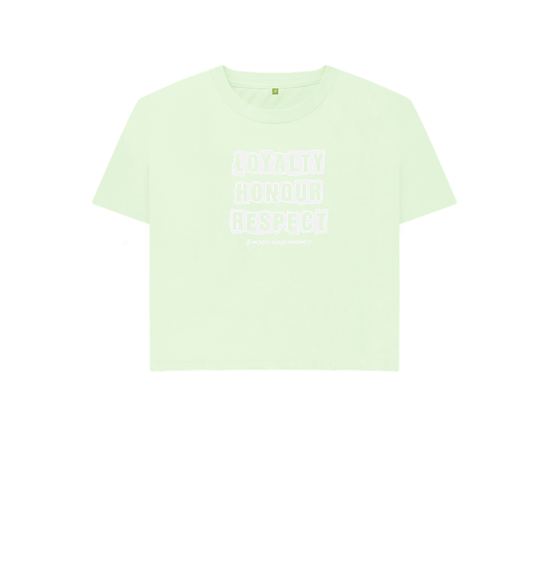 Pastel Green Women's 100% Organic Cotton 'Loyalty, Honour, Respect' Boxy Eco Tee  -  Logo