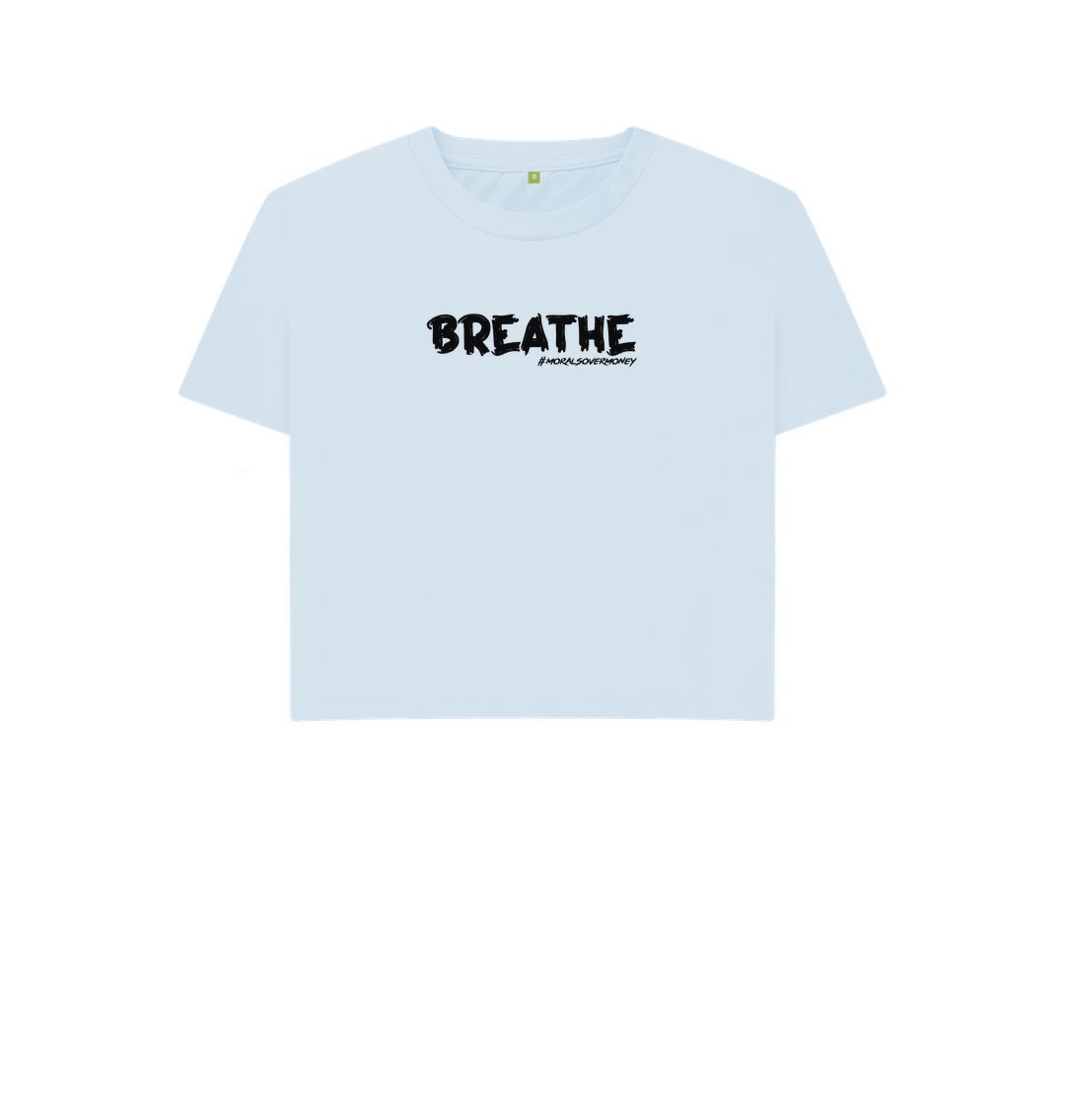 Sky Blue Women's 100% Organic Cotton 'Breathe' Eco Boxy Tee - Black Logo