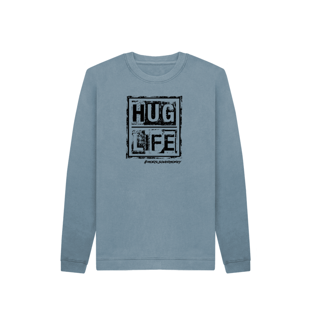 Stone Blue Kid's 100% Organic Cotton 'Hug Life' Eco Jumper - Black Logo