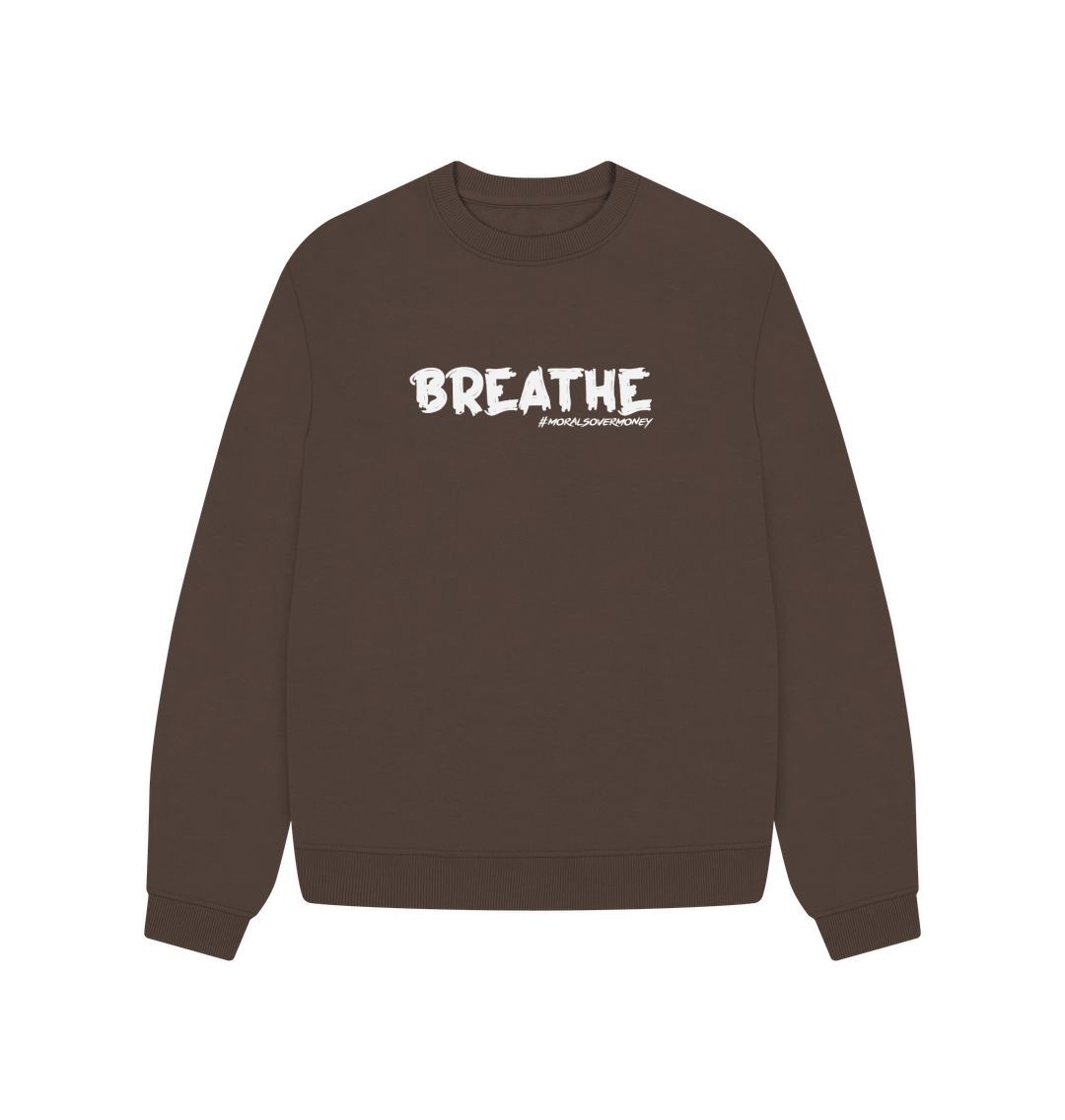 Chocolate Women's 100% Organic Cotton 'Breathe' Oversized Eco Jumper - White Logo