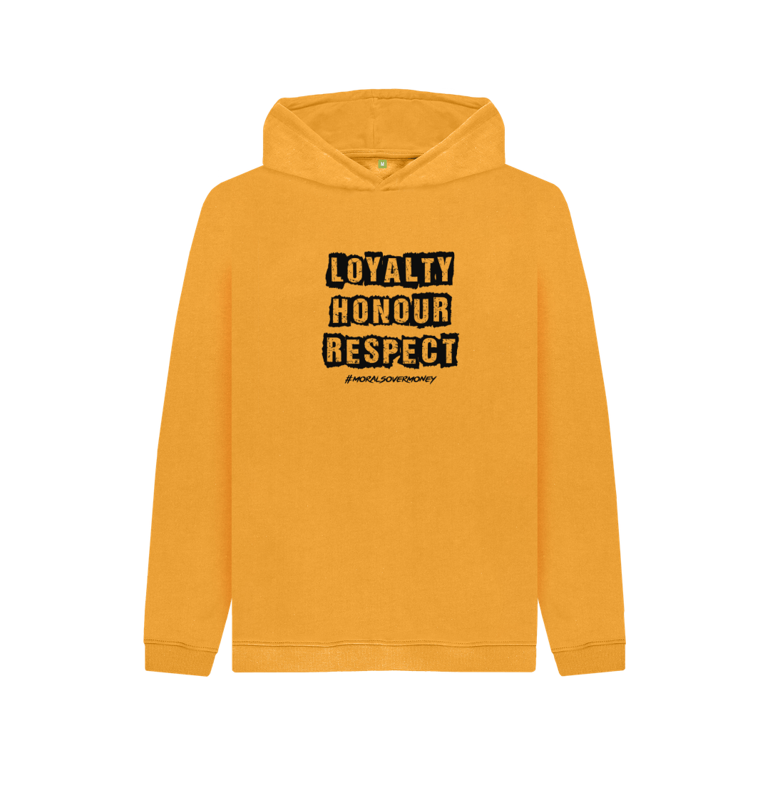 Mustard Kid's 100% Organic Cotton 'Loyalty, Honour, Respect' Eco Hoodie -Black Logo