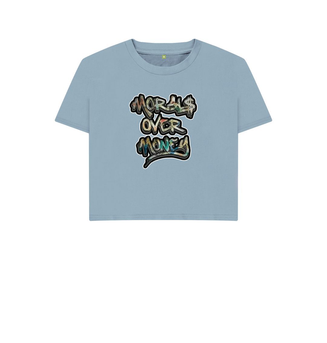 Stone Blue Women's Original Morals Over Money Crop-Top