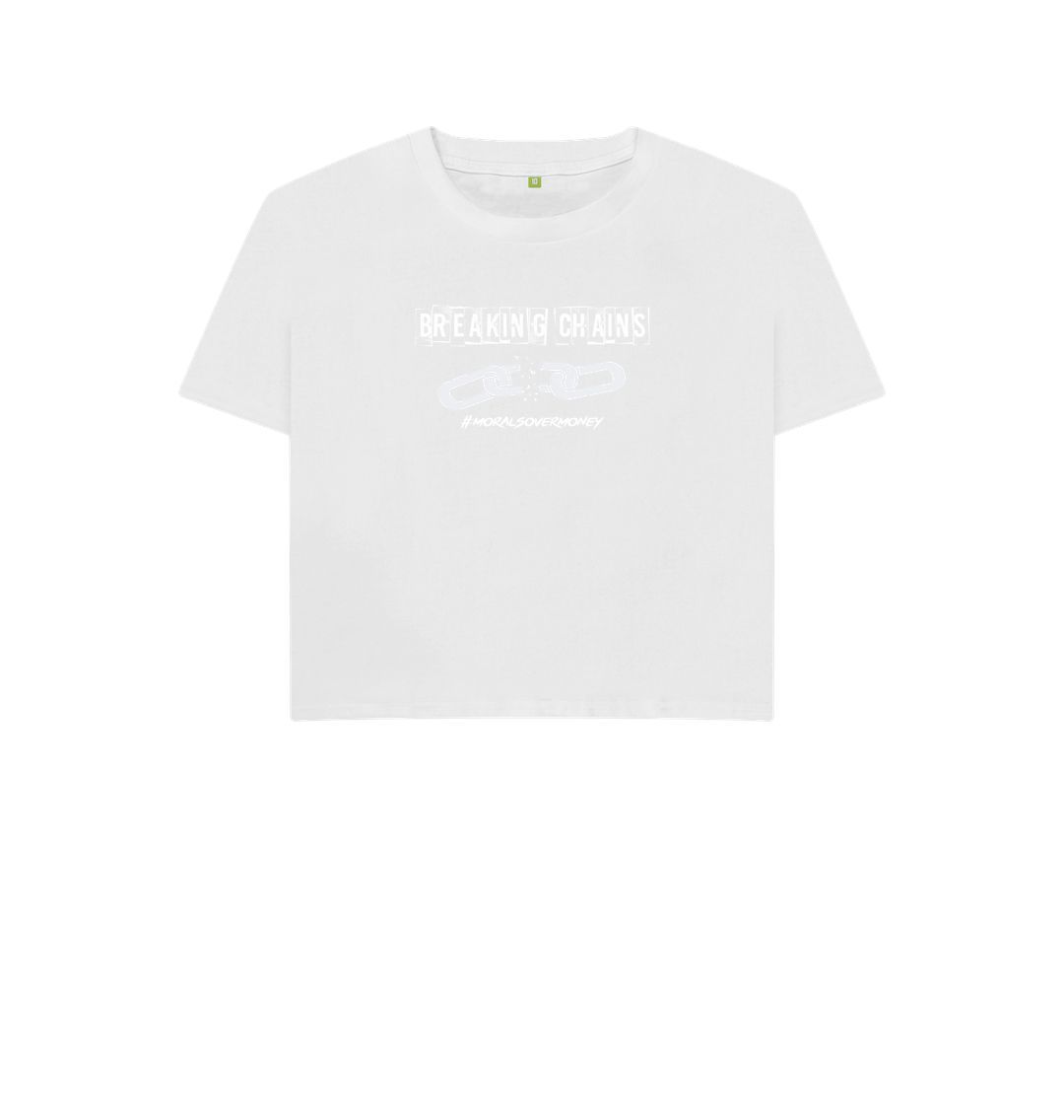 White Women's 100% Organic Cotton 'Breaking Chains' Eco Boxy Tee - White Logo