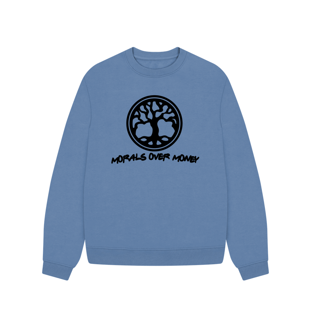 Solent Women's 100% Organic Cotton 'Tree Of Life' Oversized Baggy Jumper - Black Logo