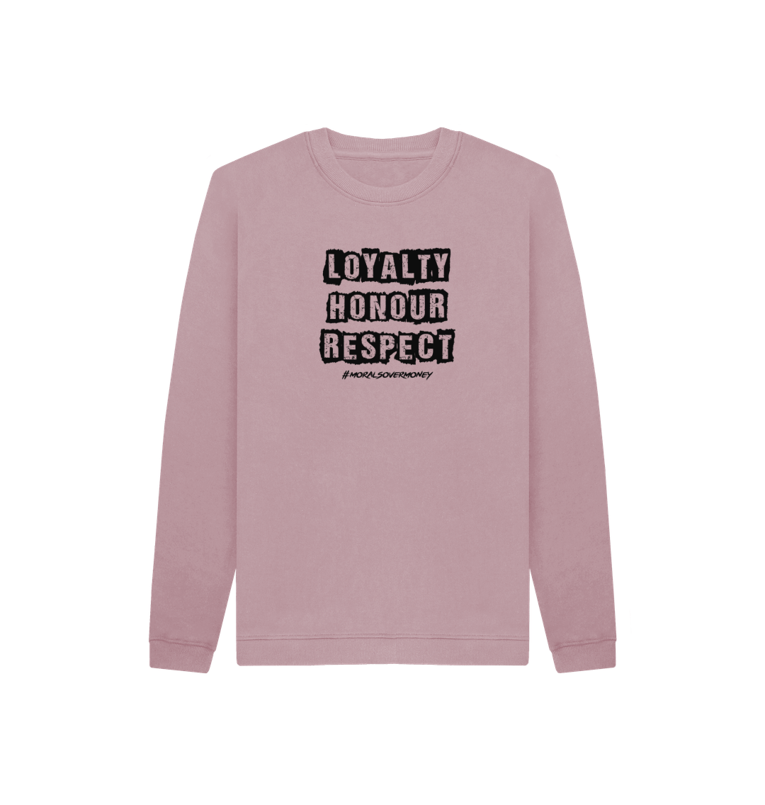 Mauve Kid's 100% Organic Cotton 'Loyalty, Honour, Respect' Eco Jumper - White Logo
