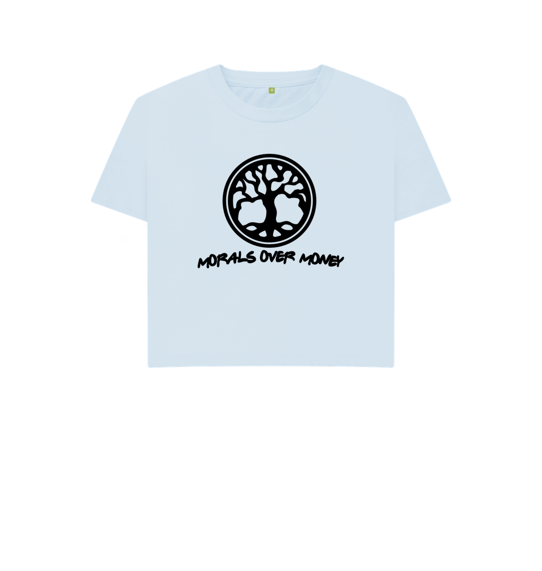 Sky Blue Women's 100% Organic Cotton 'Tree Of Life' Eco Boxy Tee - Black Logo