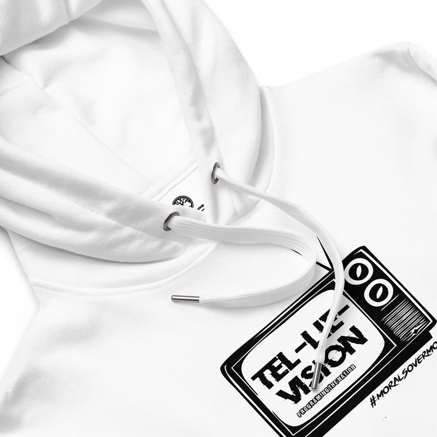 Organic 'Tel-Lie-Vision' Premium Quality Eco Hoodie - White Logo
