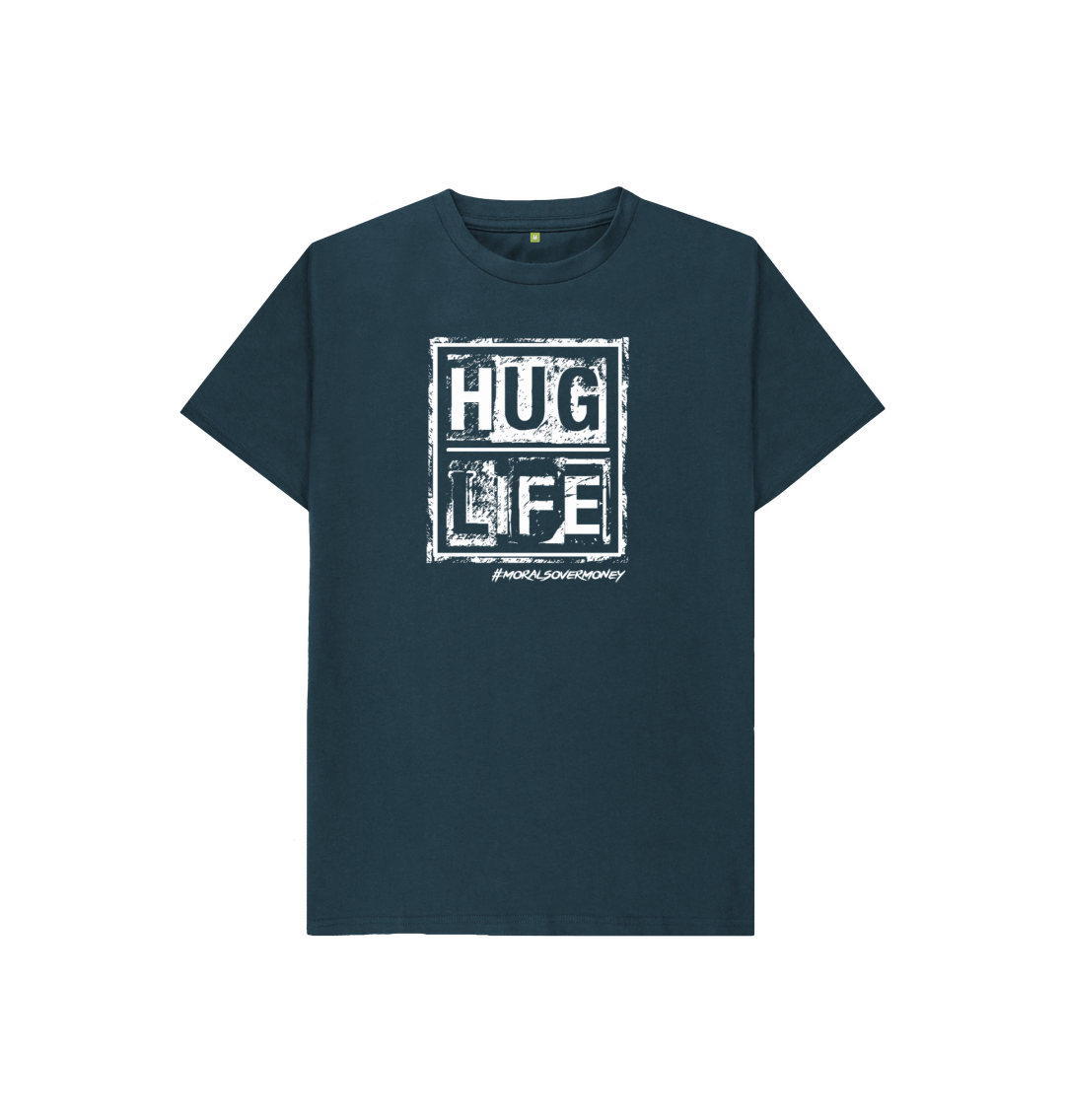 Denim Blue Kid's 100% Organic Cotton 'Hug Life' Eco Tee - White Logo