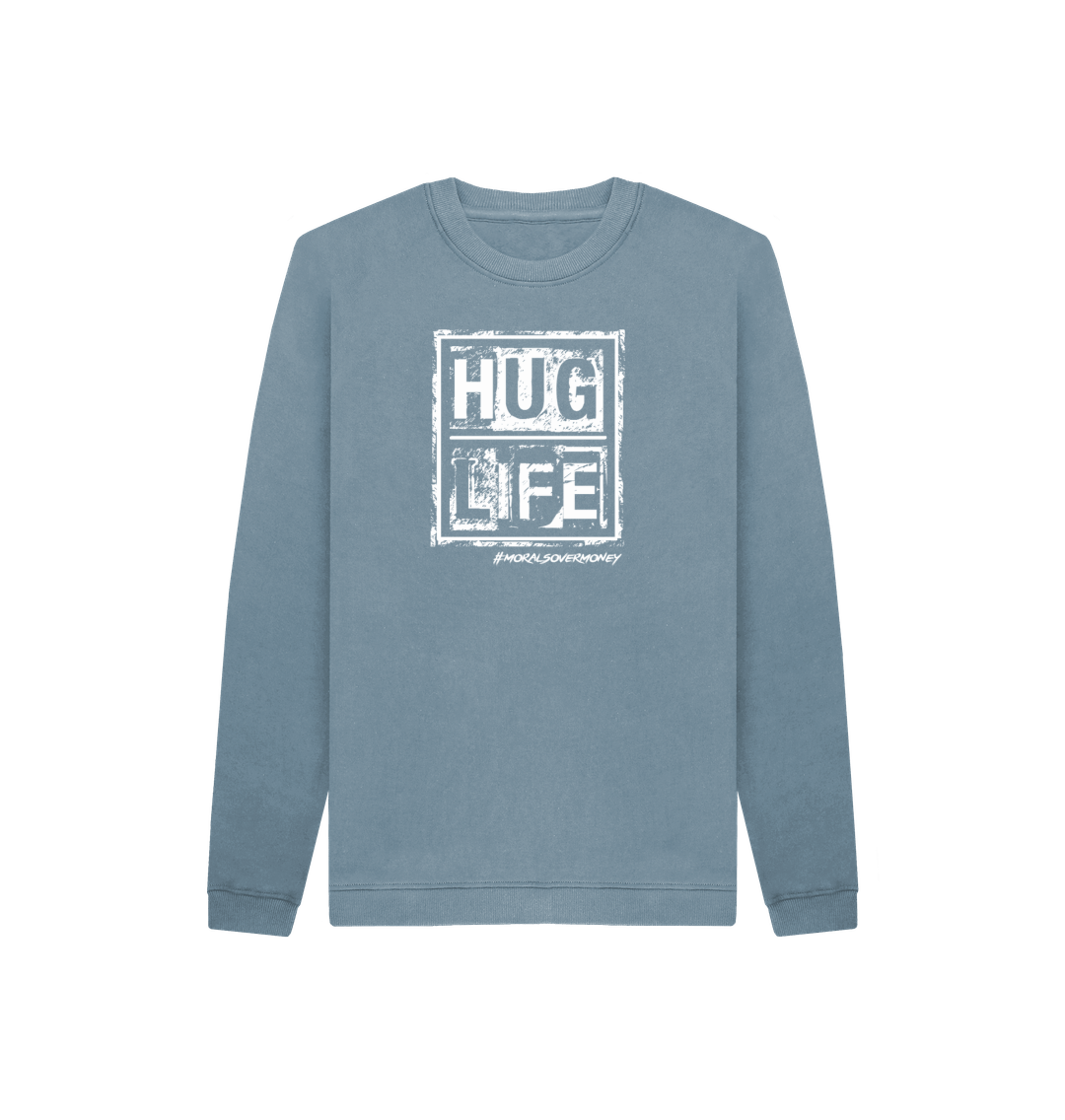 Stone Blue Kid's 100% Organic Cotton 'Hug Life' Eco Jumper - White Logo