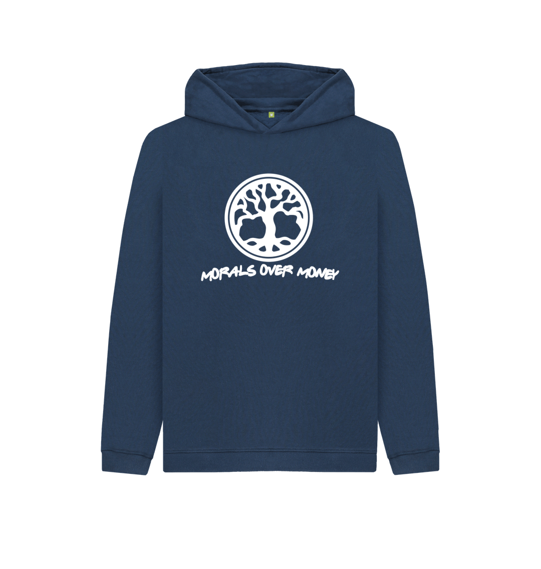 Navy Blue Kid's 100% Organic Cotton 'Tree Of Life' Eco Hoodie - White Logo