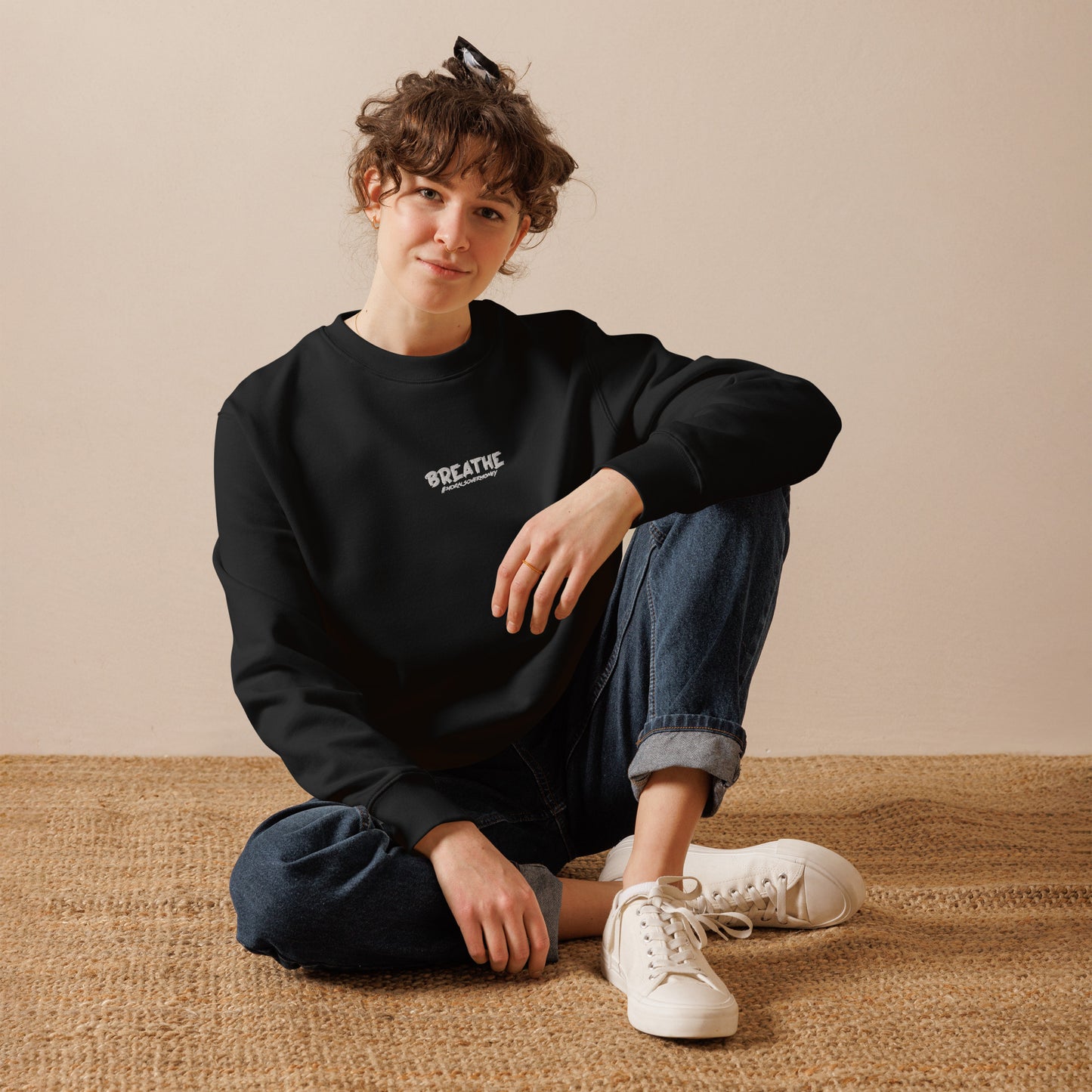 100% Organic Cotton 'Breathe' Embroidered Eco Jumper - White Logo