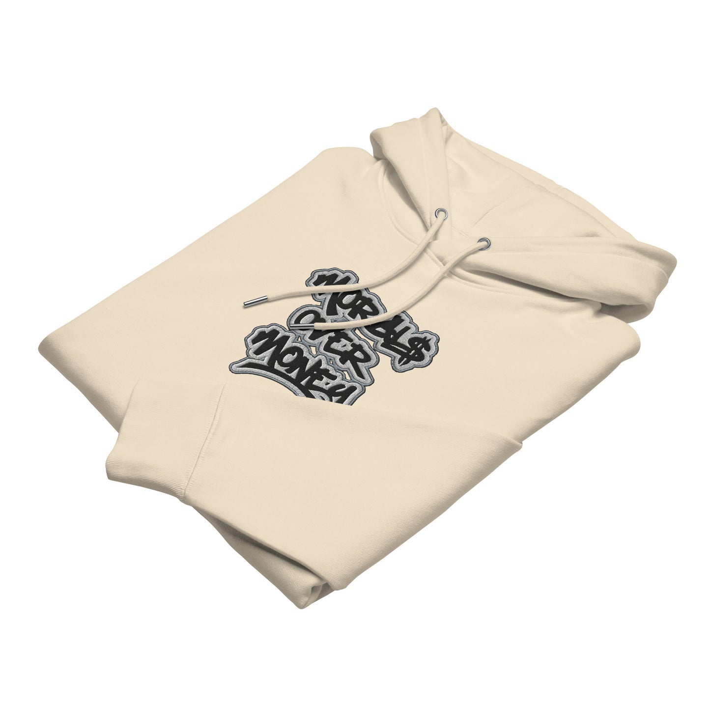 100% Organic Cotton Essentials 'Morals Over Money' Embroidered Eco Hoodie