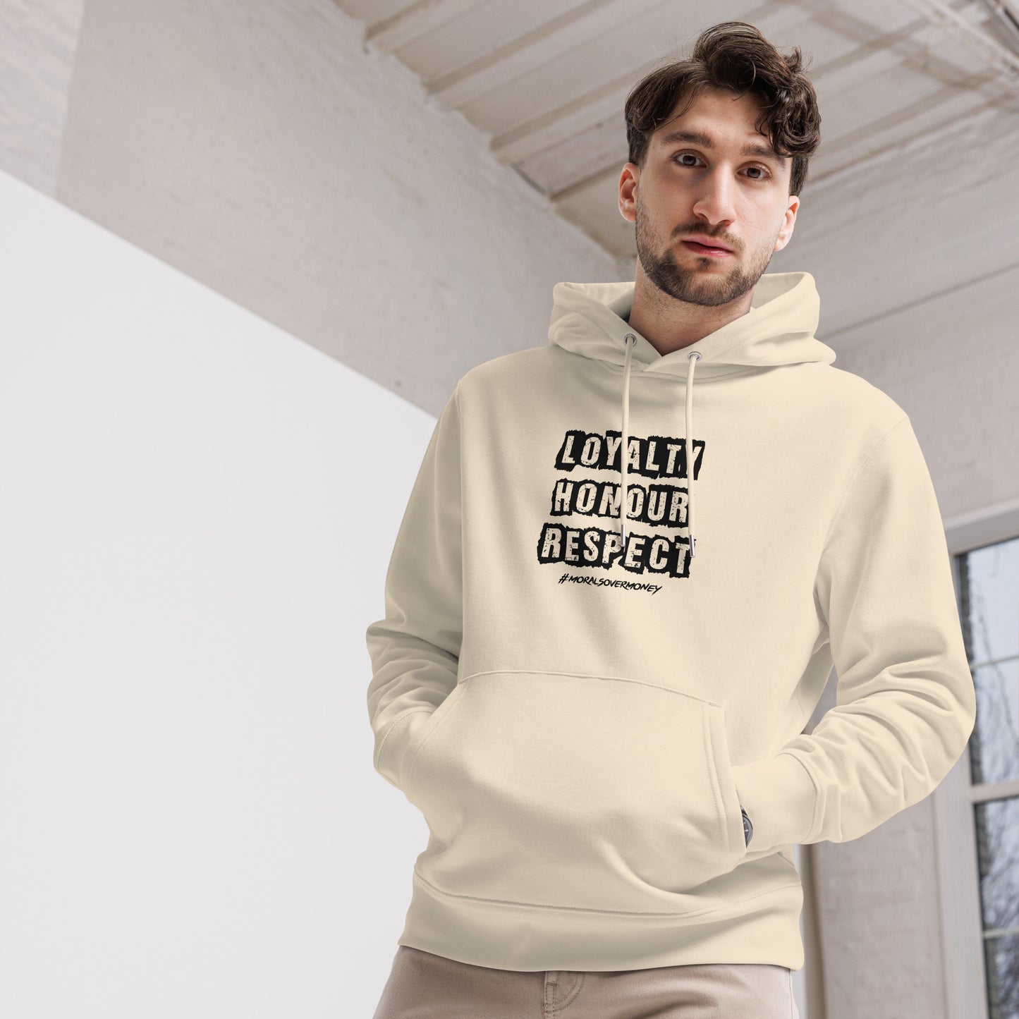 100% Organic Cotton Essentials 'Loyalty, Honour, Respect' Eco Hoodie - Black Logo