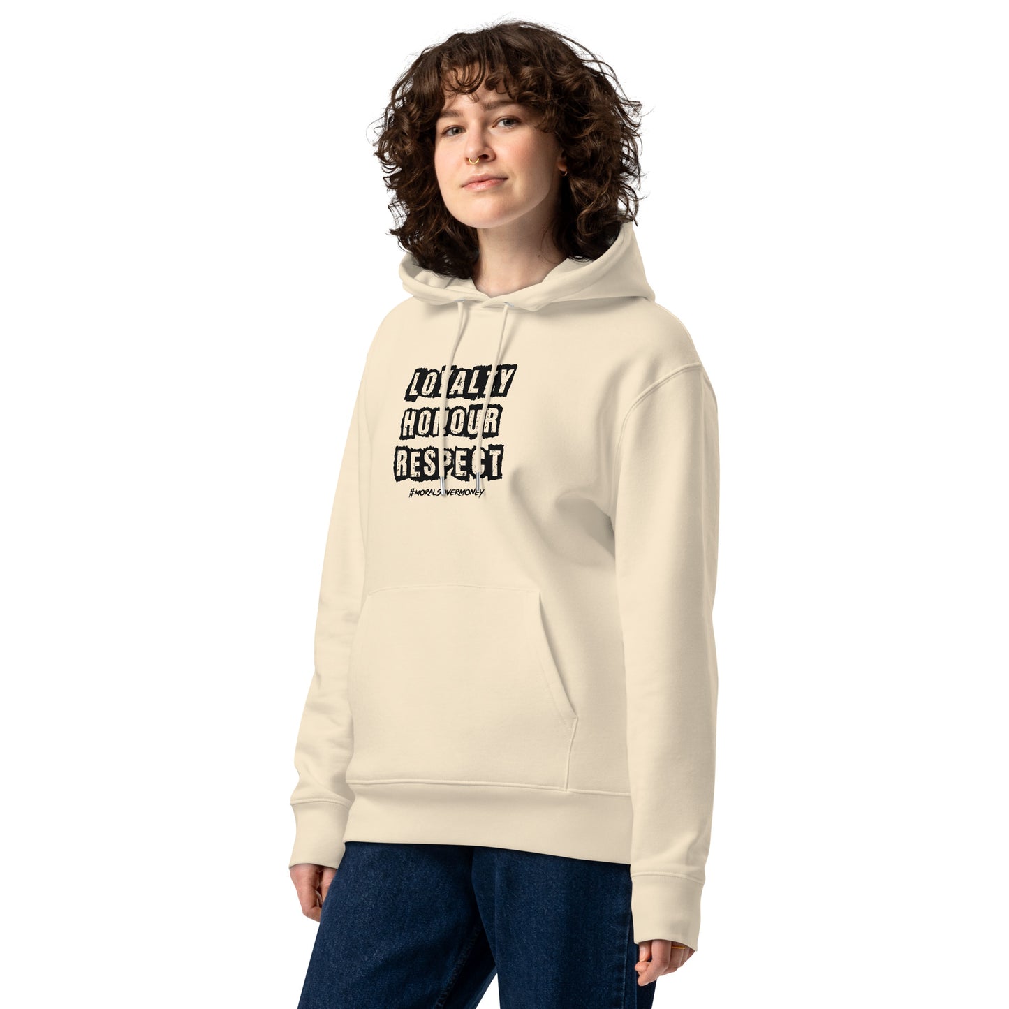 100% Organic Cotton Essentials 'Loyalty, Honour, Respect' Eco Hoodie - Black Logo