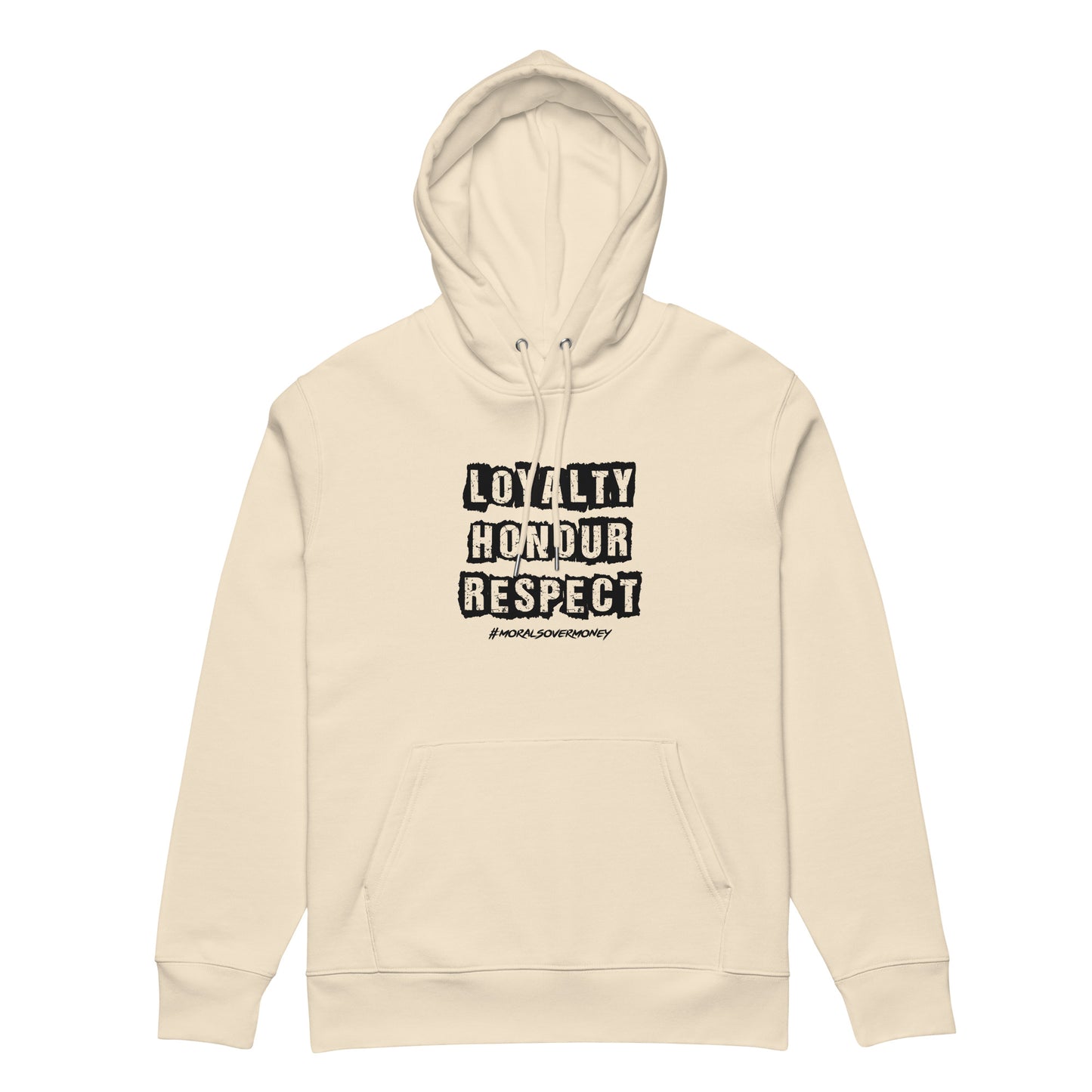 100% Organic Cotton Essentials 'Loyalty, Honour, Respect' Eco Hoodie - Black Logo