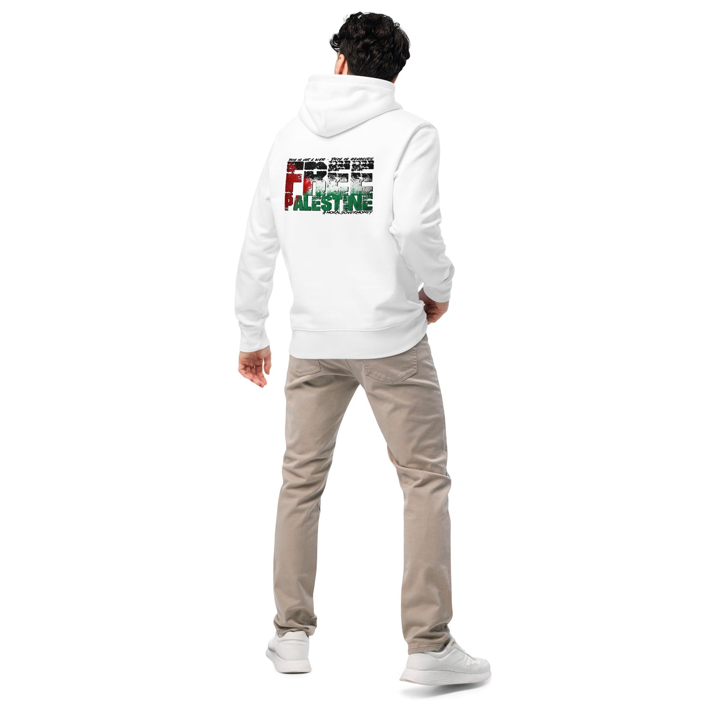 100% Organic Cotton Essentials 'Morals Over Money - Free Palestine' Eco Hoodie