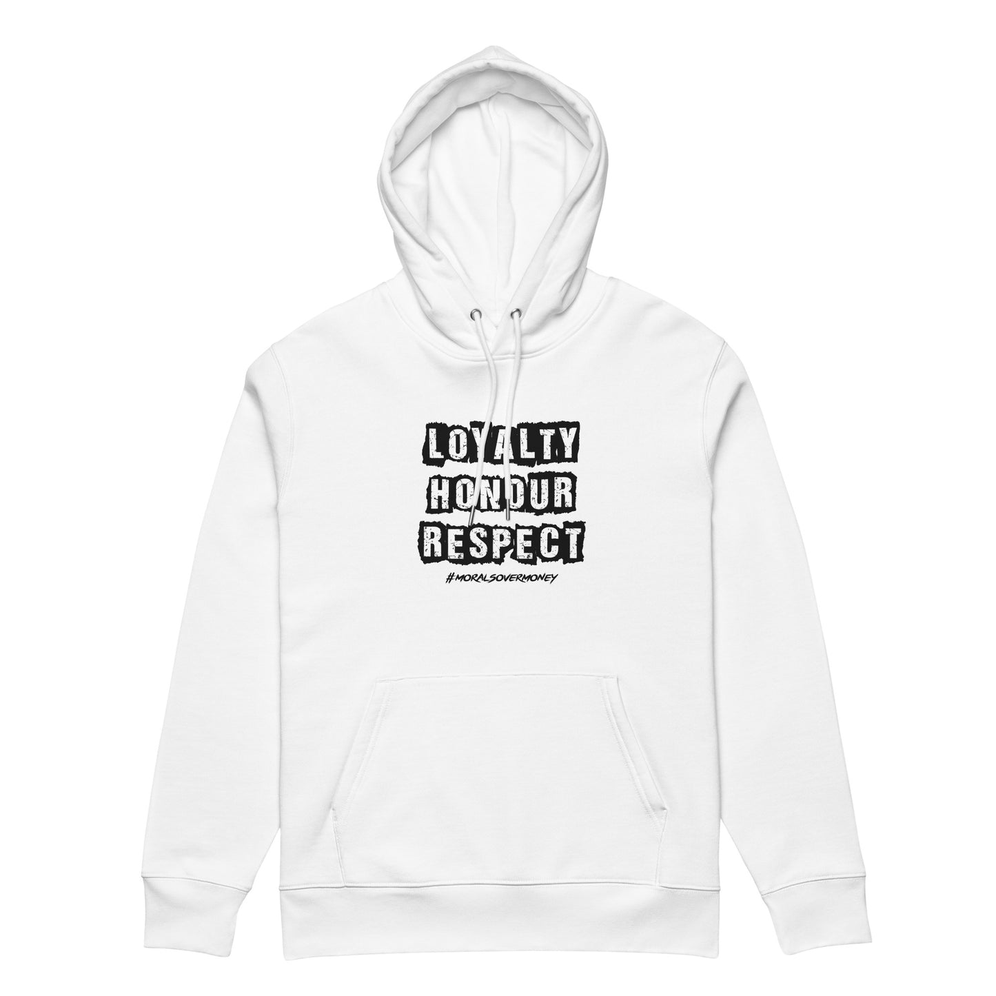 100% Organic Cotton Essentials 'Loyalty, Honour, Respect' Eco Hoodie - Black Logo