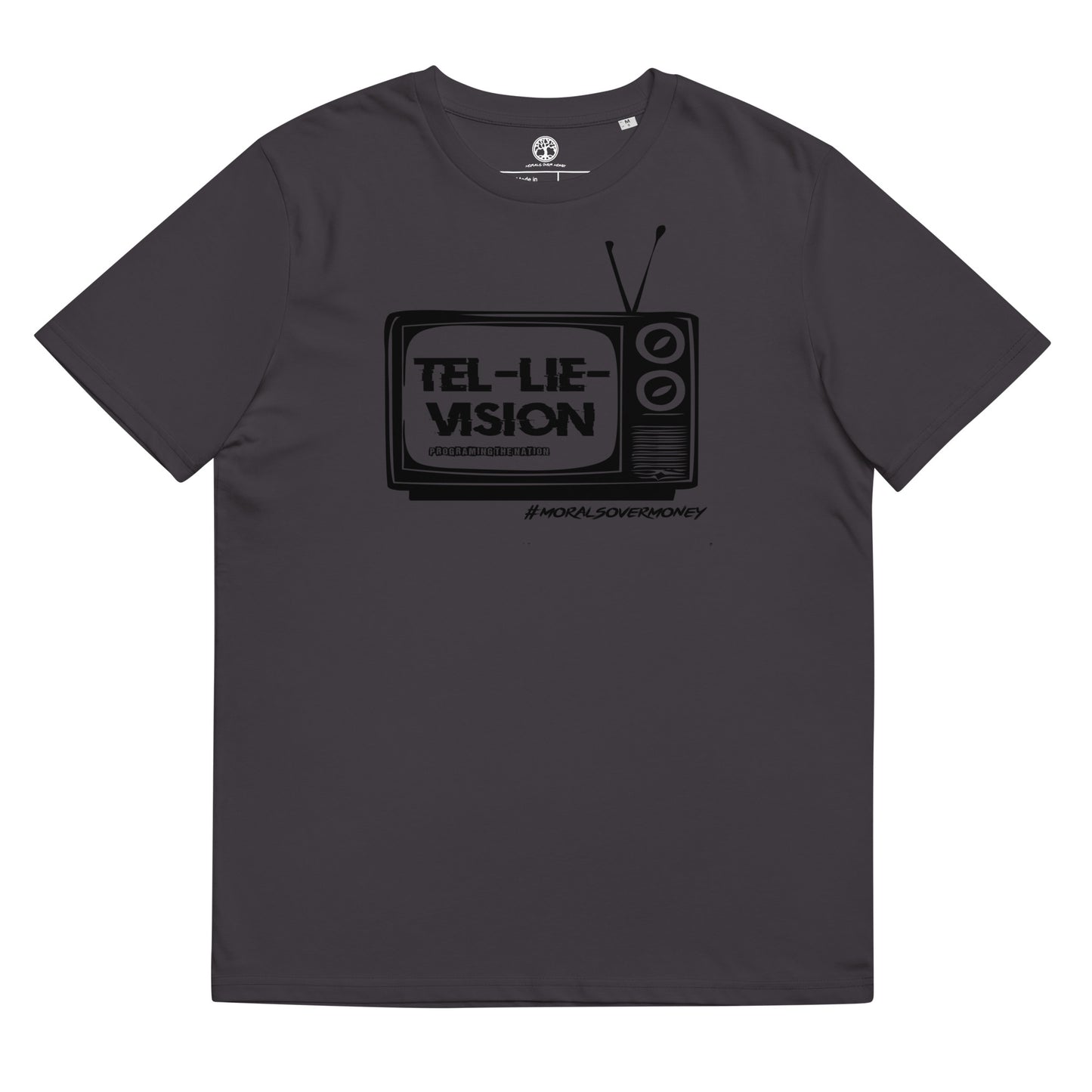 100% Organic Cotton 'Tel-Lie-Vision' Eco Tee - Black Logo