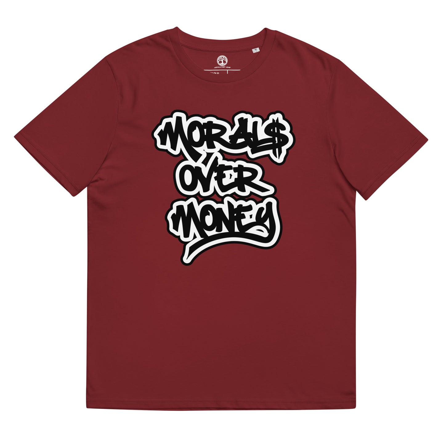 100% Organic Cotton 'Morals Over Money' Bubble Print Eco Tee