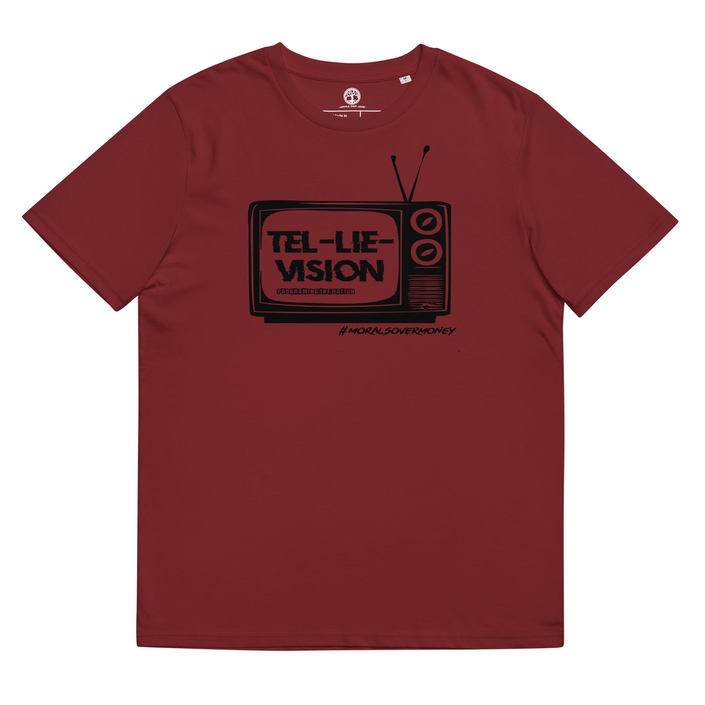 100% Organic Cotton 'Tel-Lie-Vision' Eco Tee - Black Logo