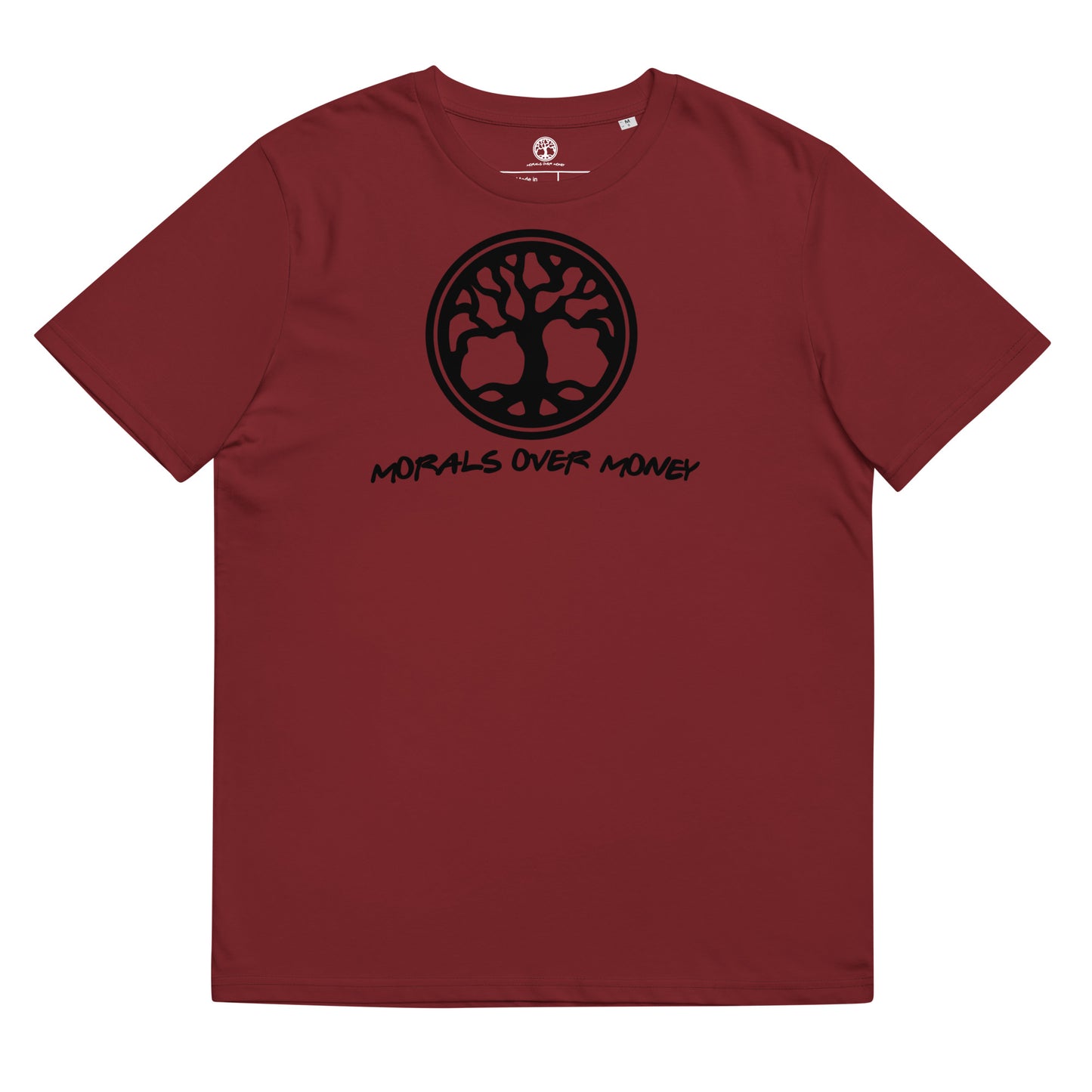 100% Organic Cotton 'Morals Over Money - Tree of Life' Eco Tee - Black Logo
