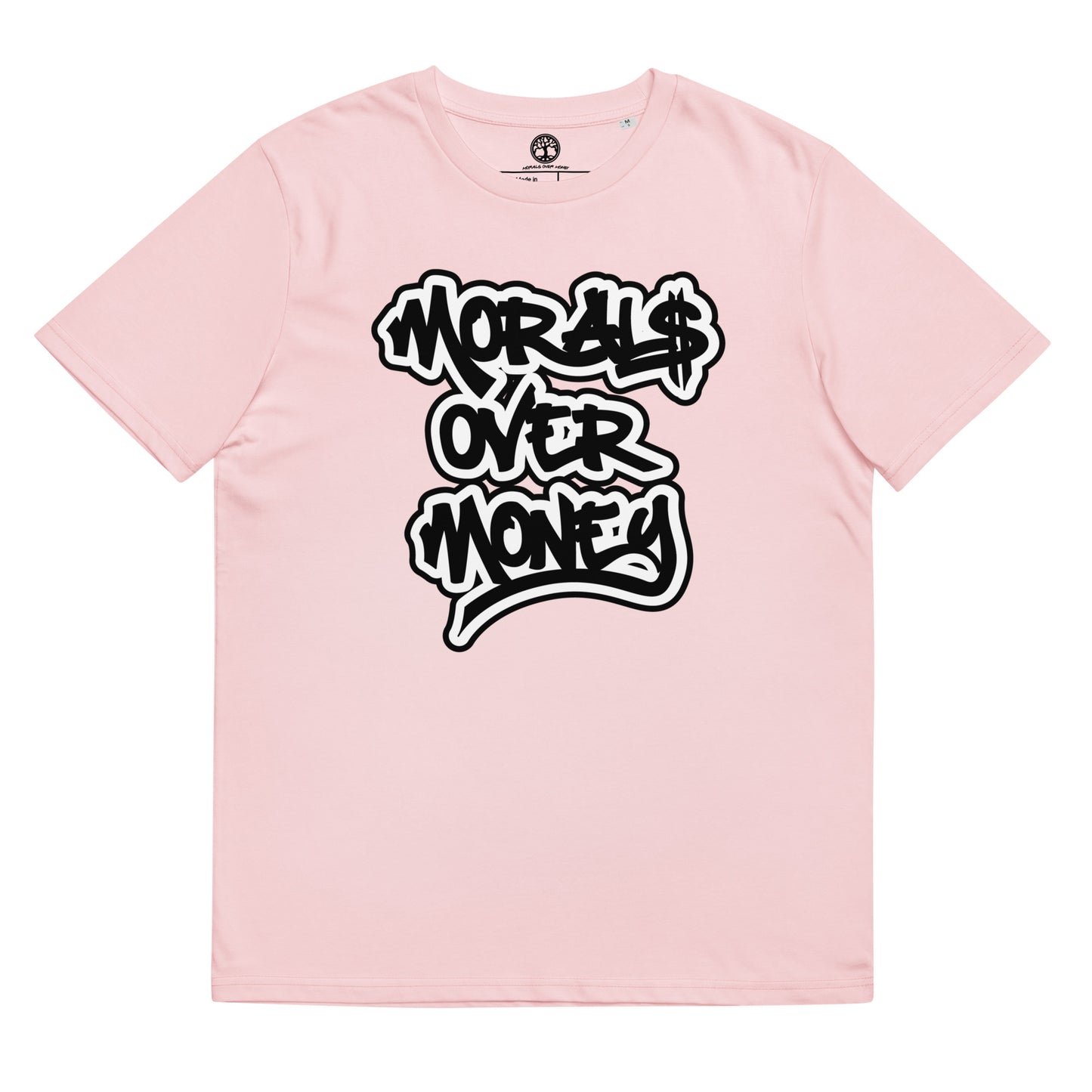 100% Organic Cotton 'Morals Over Money' Bubble Print Eco Tee