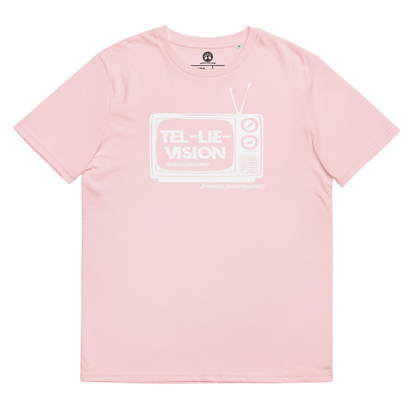 100% Organic Cotton 'Tel-Lie-Vision' Eco Tee - White Logo