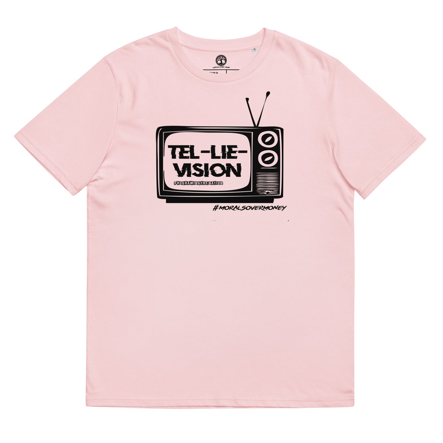 100% Organic Cotton 'Tel-Lie-Vision' Eco Tee - Black Logo