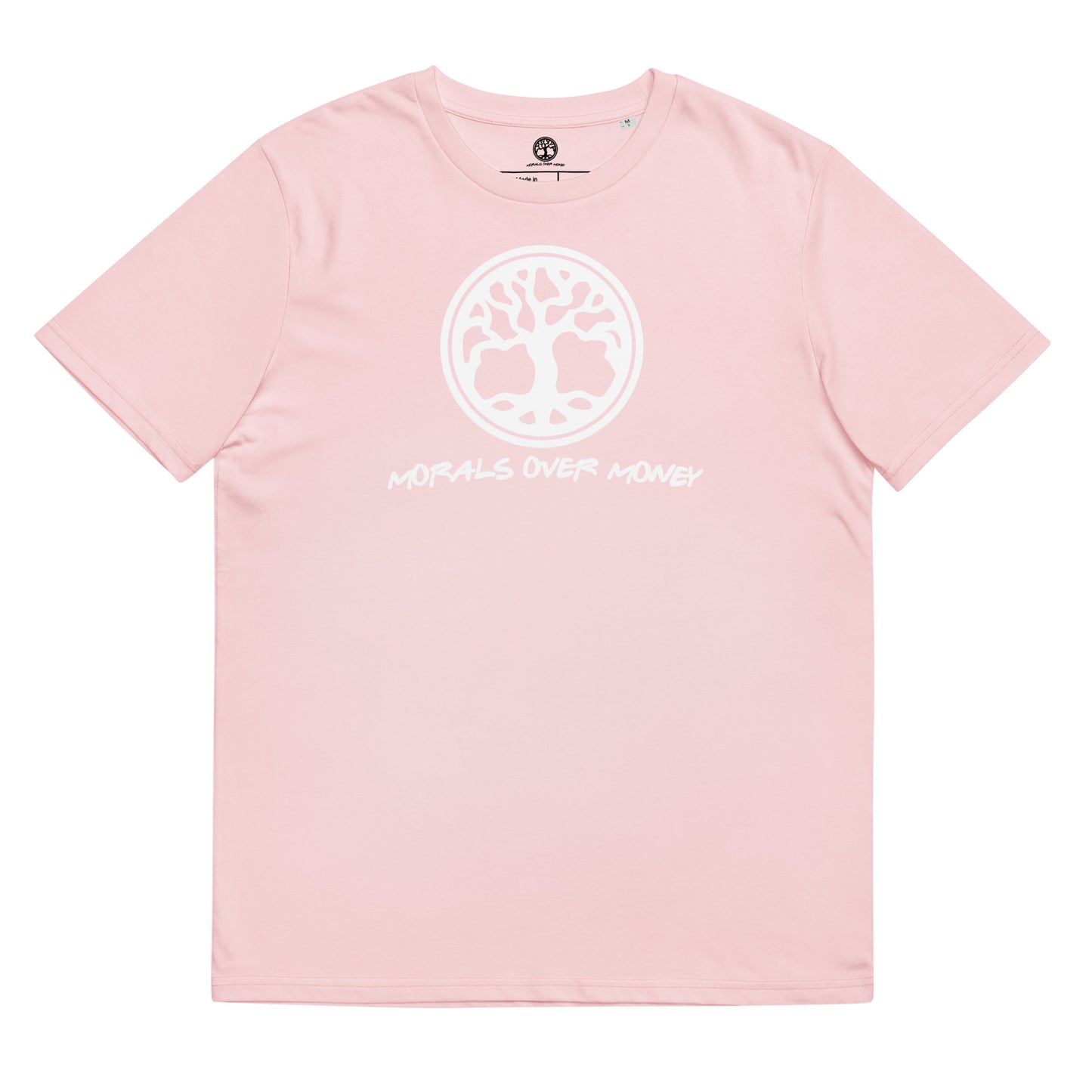 100% Organic Cotton 'Morals Over Money - Tree of Life' Eco Tee - White Logo