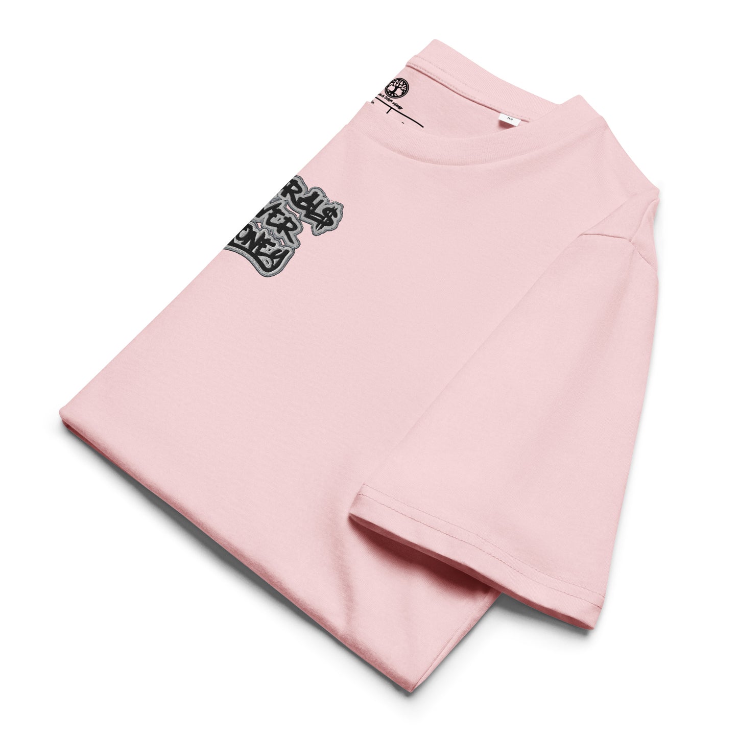 100% Organic Cotton 'Morals Over Money' Centre Embroidered Eco Tee- Black, White & Grey Logo