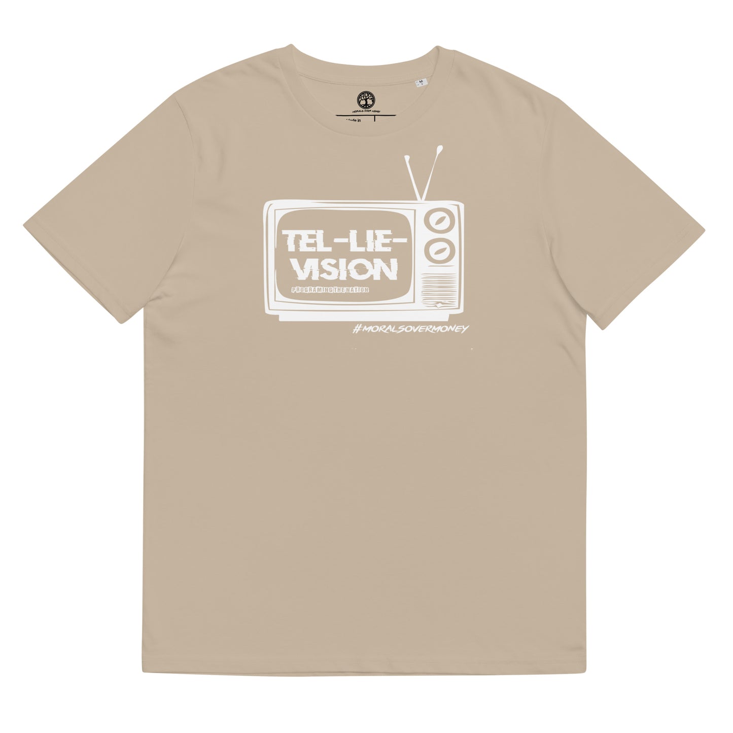 100% Organic Cotton 'Tel-Lie-Vision' Eco Tee - White Logo