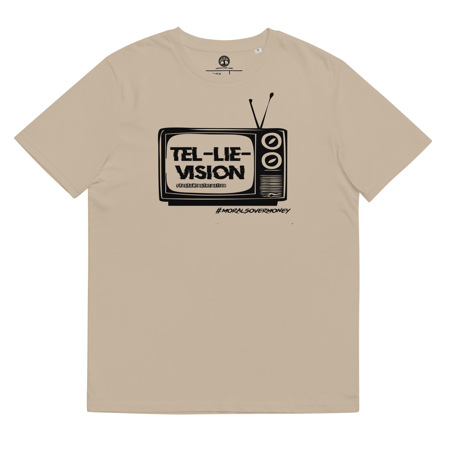 100% Organic Cotton 'Tel-Lie-Vision' Eco Tee - Black Logo