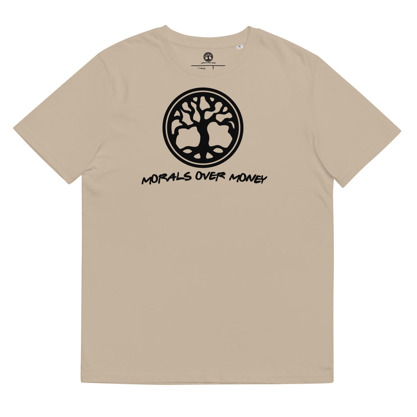 100% Organic Cotton 'Morals Over Money - Tree of Life' Eco Tee - Black Logo