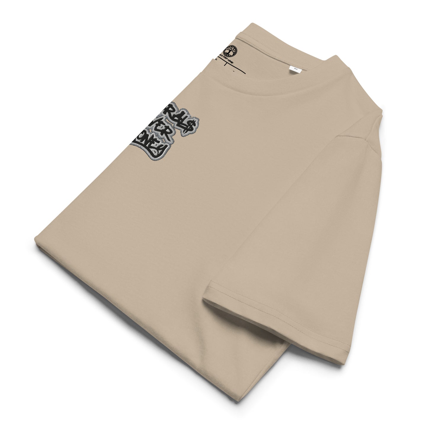 100% Organic Cotton 'Morals Over Money' Centre Embroidered Eco Tee- Black, White & Grey Logo