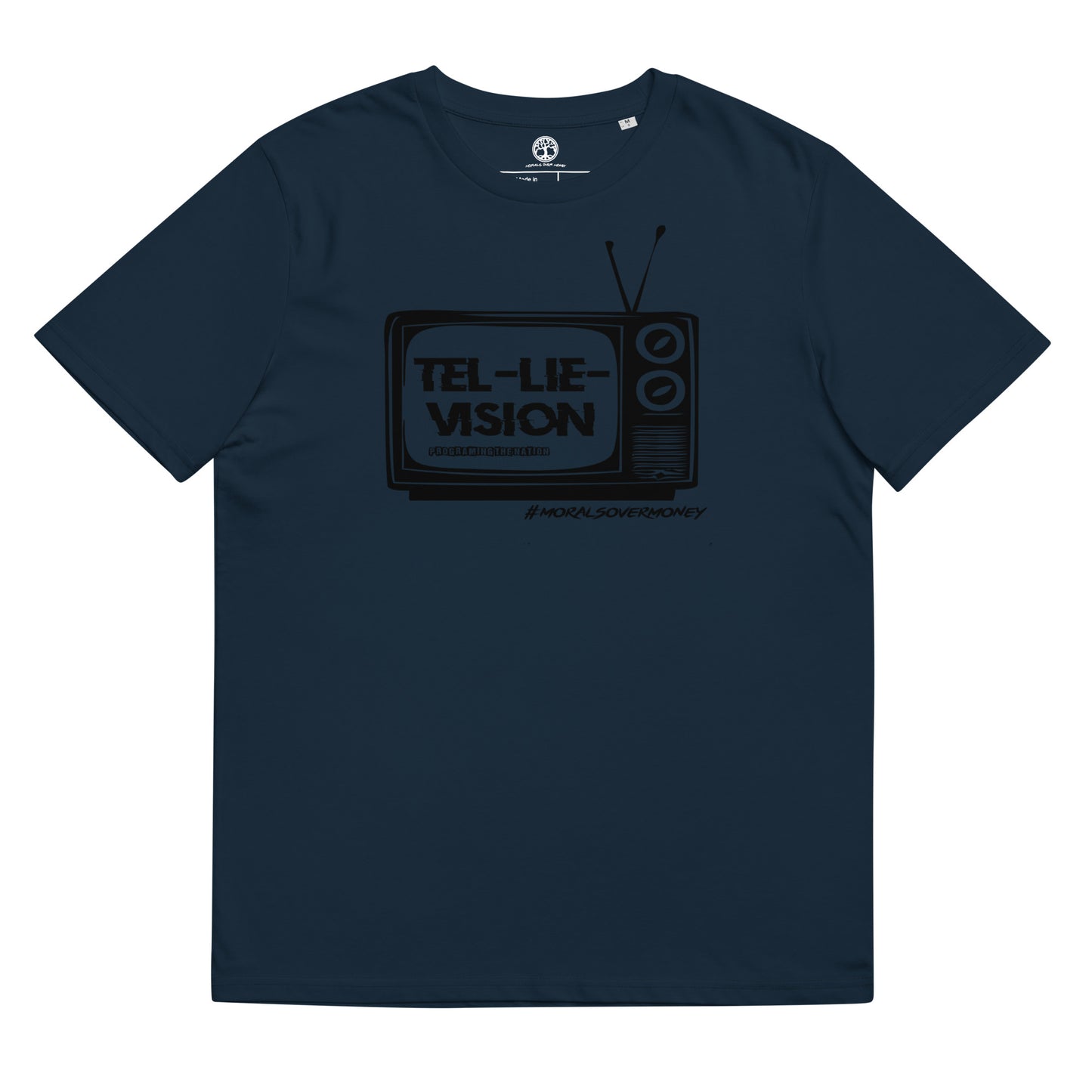 100% Organic Cotton 'Tel-Lie-Vision' Eco Tee - Black Logo