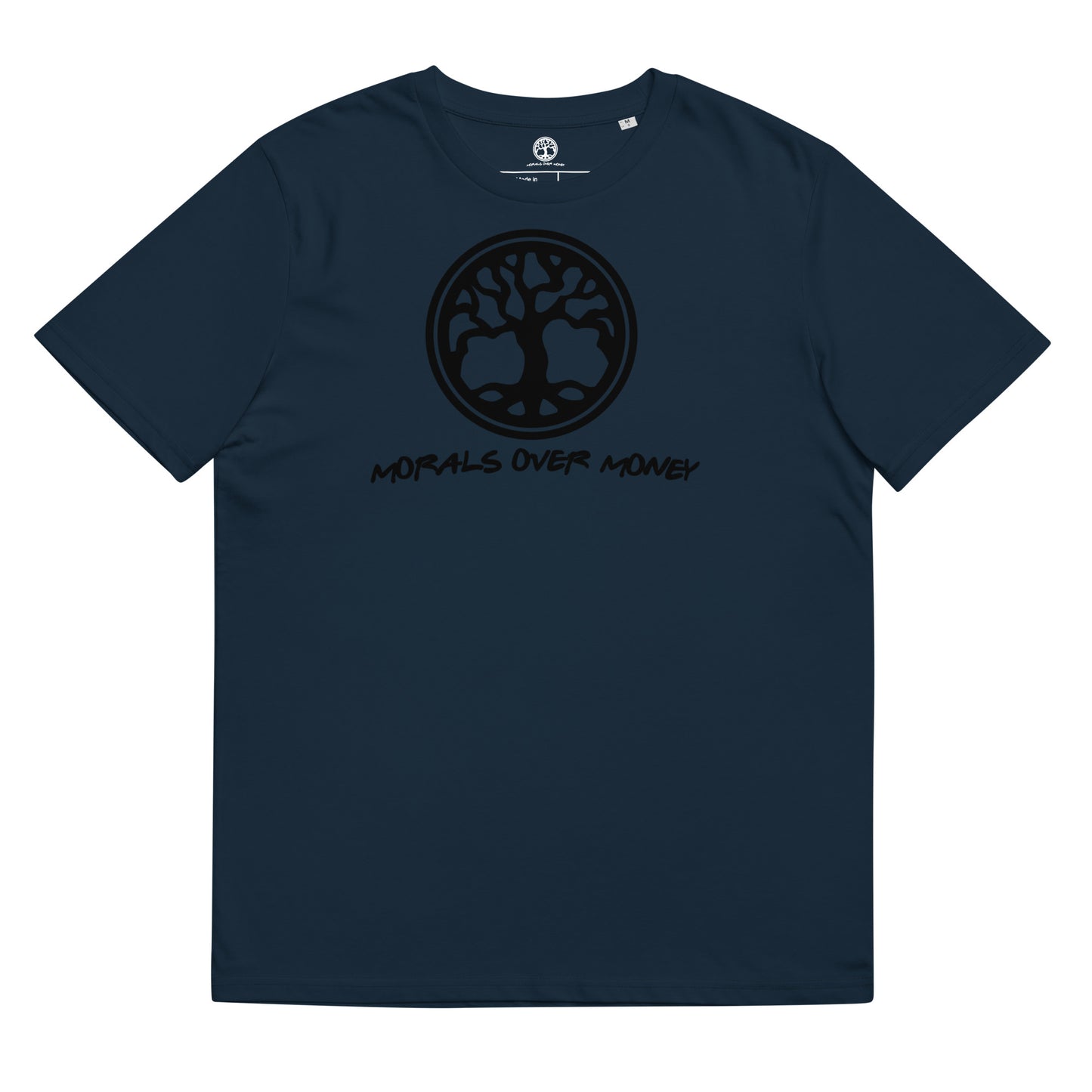 100% Organic Cotton 'Morals Over Money - Tree of Life' Eco Tee - Black Logo