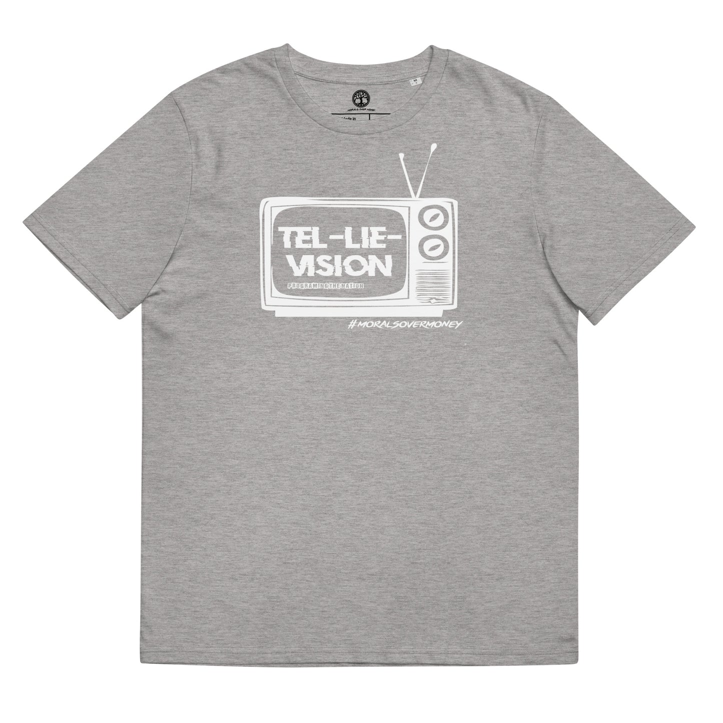 100% Organic Cotton 'Tel-Lie-Vision' Eco Tee - White Logo