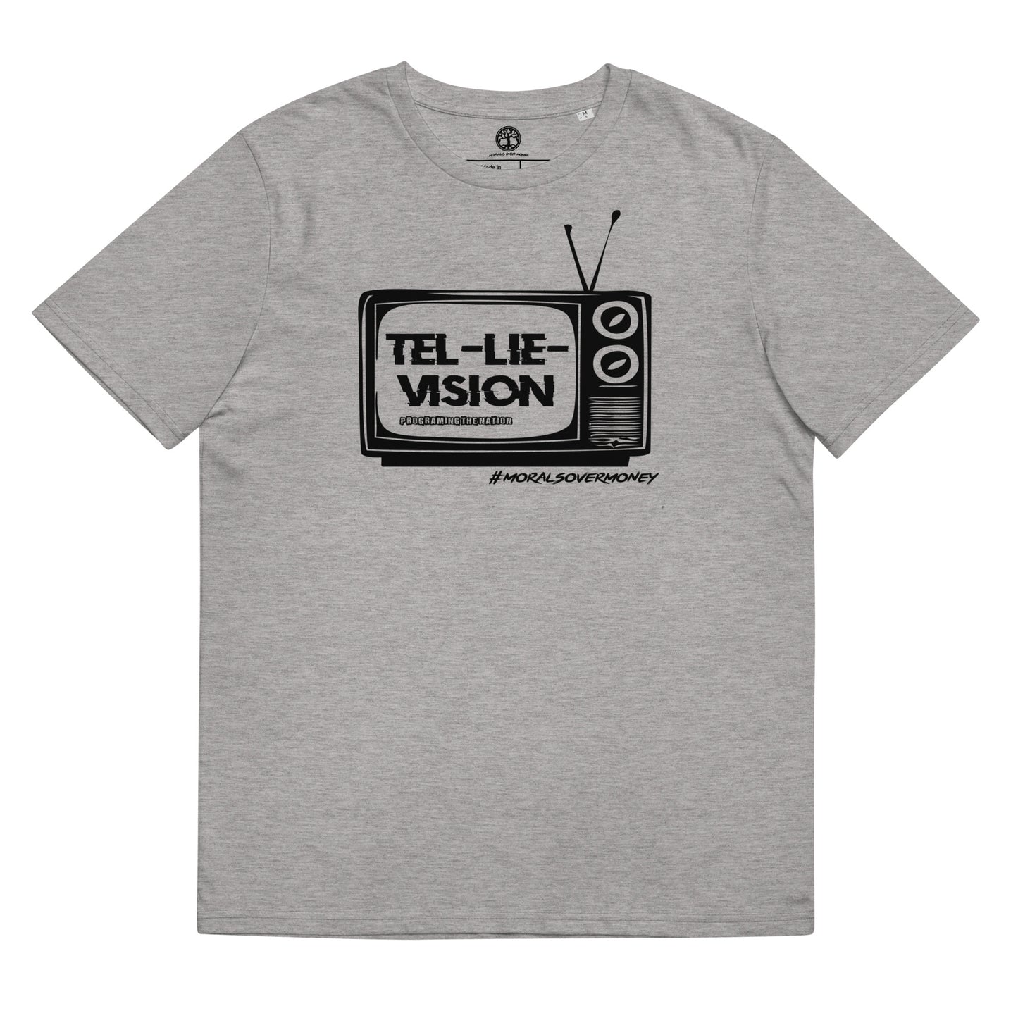 100% Organic Cotton 'Tel-Lie-Vision' Eco Tee - Black Logo