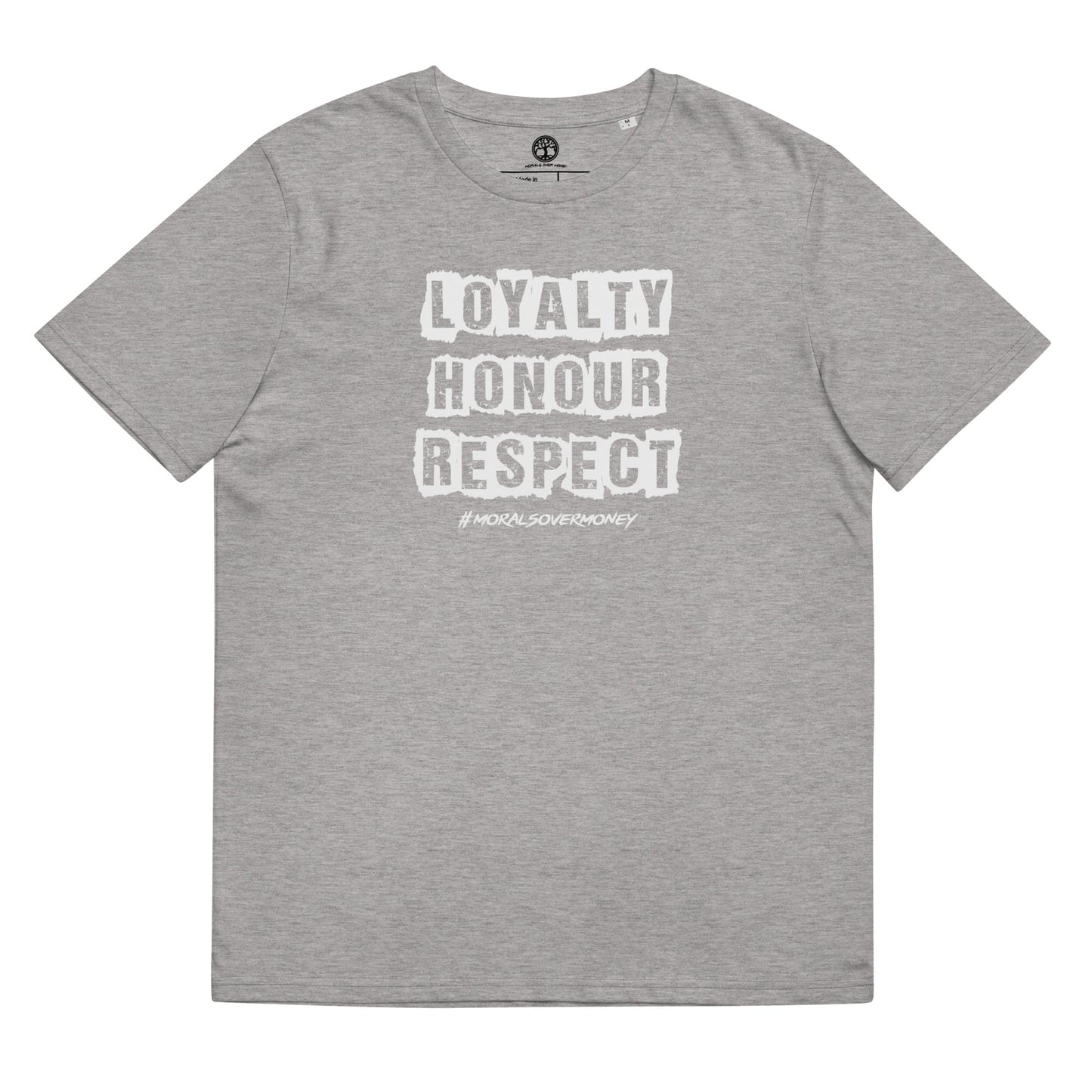 100% Organic Cotton 'Loyalty Honour Respect' Eco Tee - White Logo
