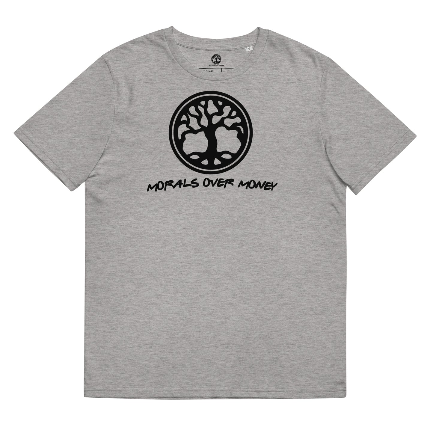 100% Organic Cotton 'Morals Over Money - Tree of Life' Eco Tee - Black Logo