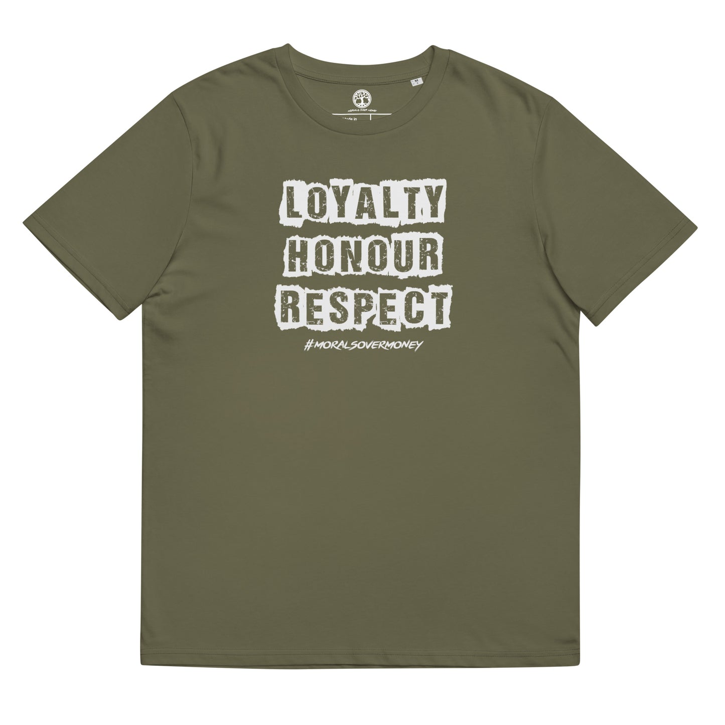 100% Organic Cotton 'Loyalty Honour Respect' Eco Tee - White Logo