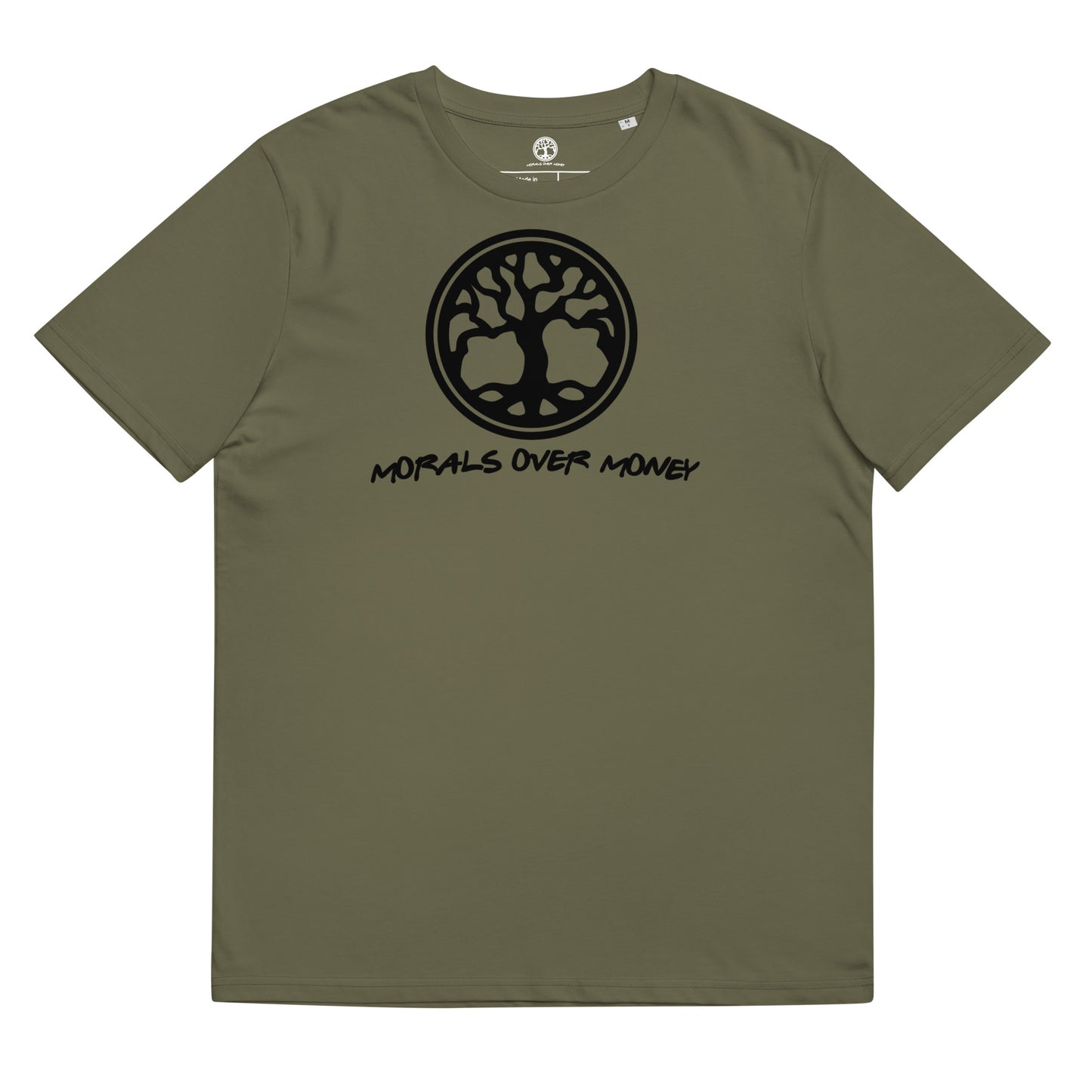 100% Organic Cotton 'Morals Over Money - Tree of Life' Eco Tee - Black Logo