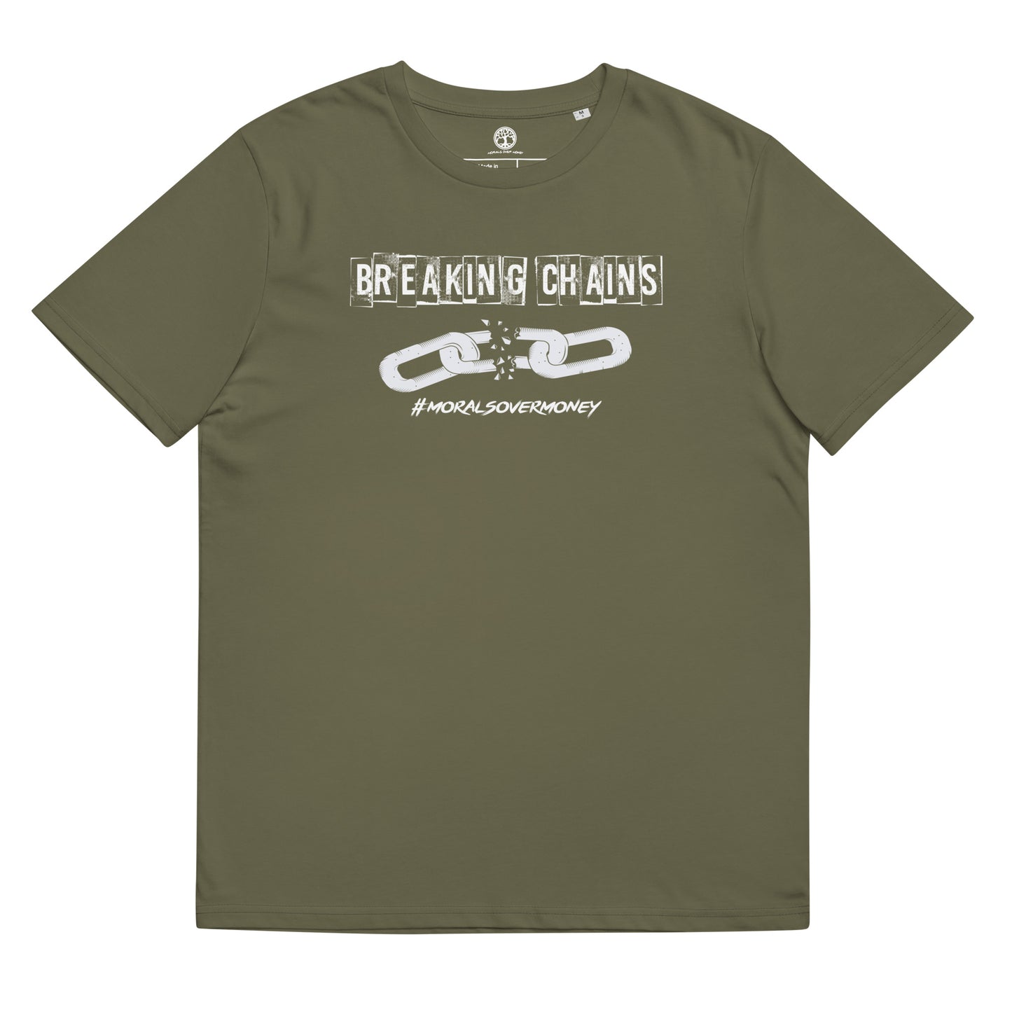 100% Organic Cotton 'Breaking Chains'  Eco Tee - White Logo