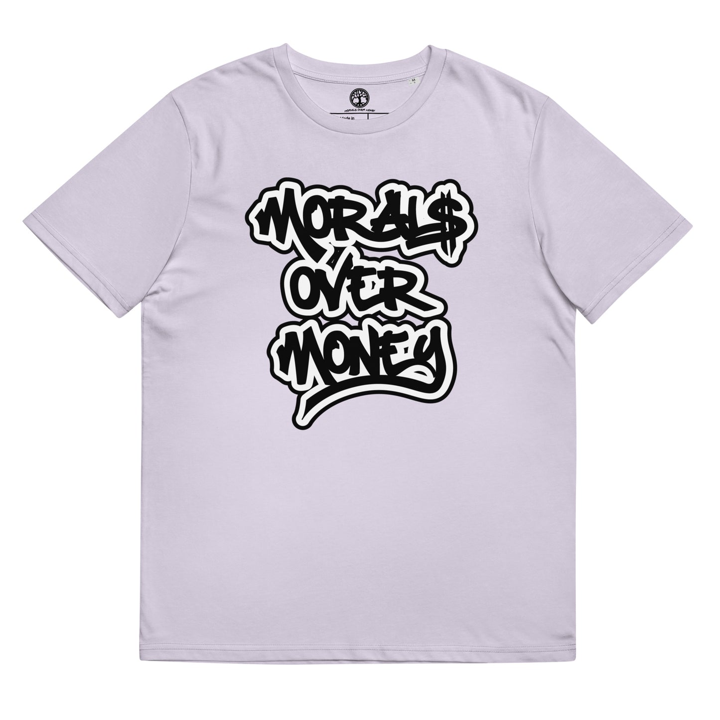 100% Organic Cotton 'Morals Over Money' Bubble Print Eco Tee