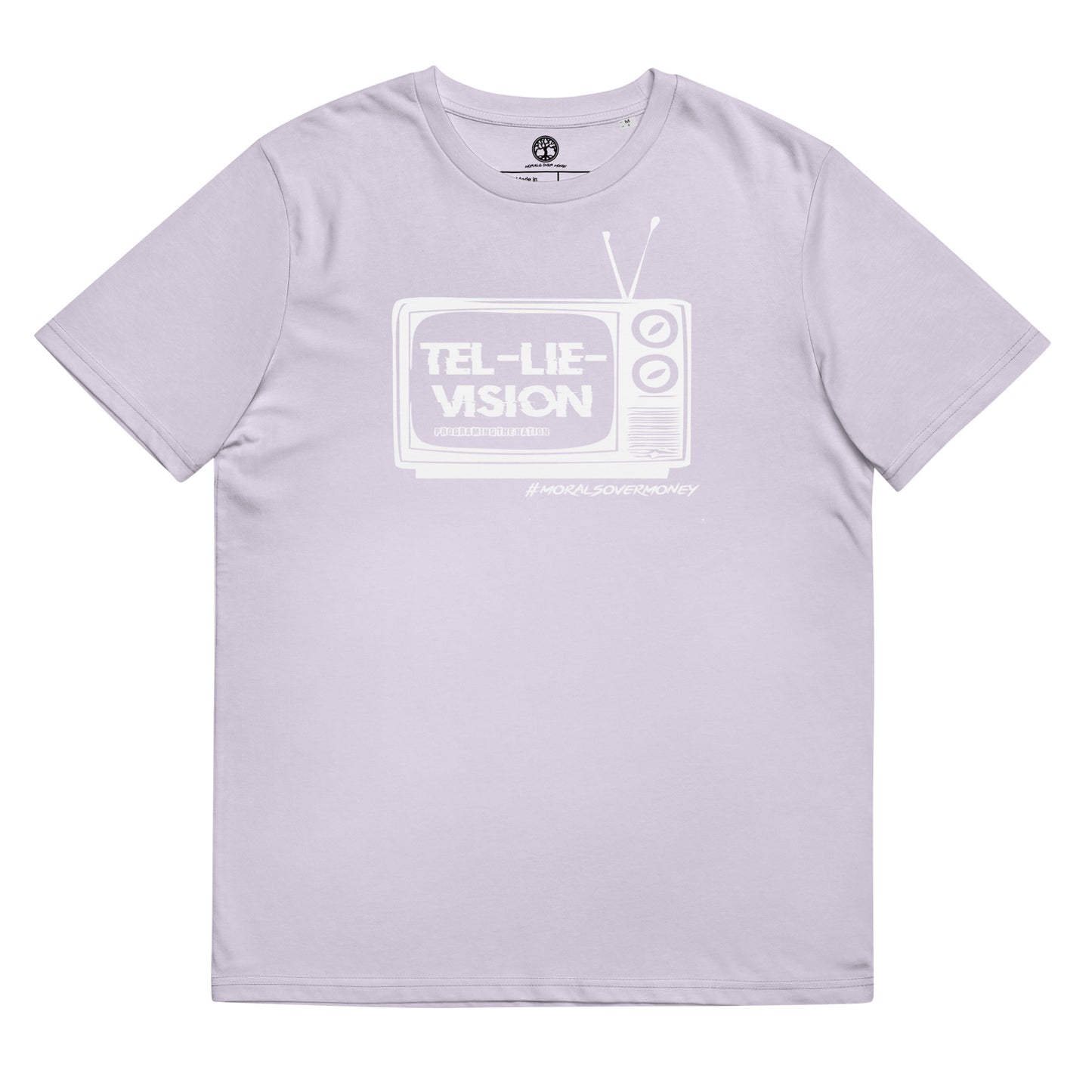 100% Organic Cotton 'Tel-Lie-Vision' Eco Tee - White Logo