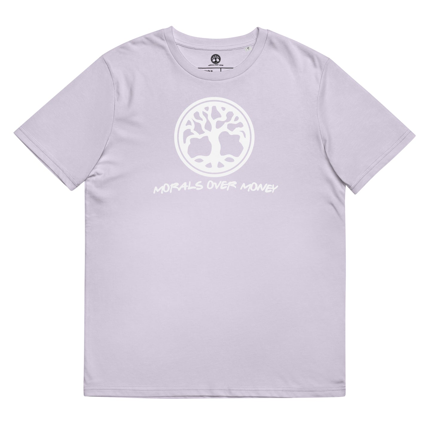 100% Organic Cotton 'Morals Over Money - Tree of Life' Eco Tee - White Logo