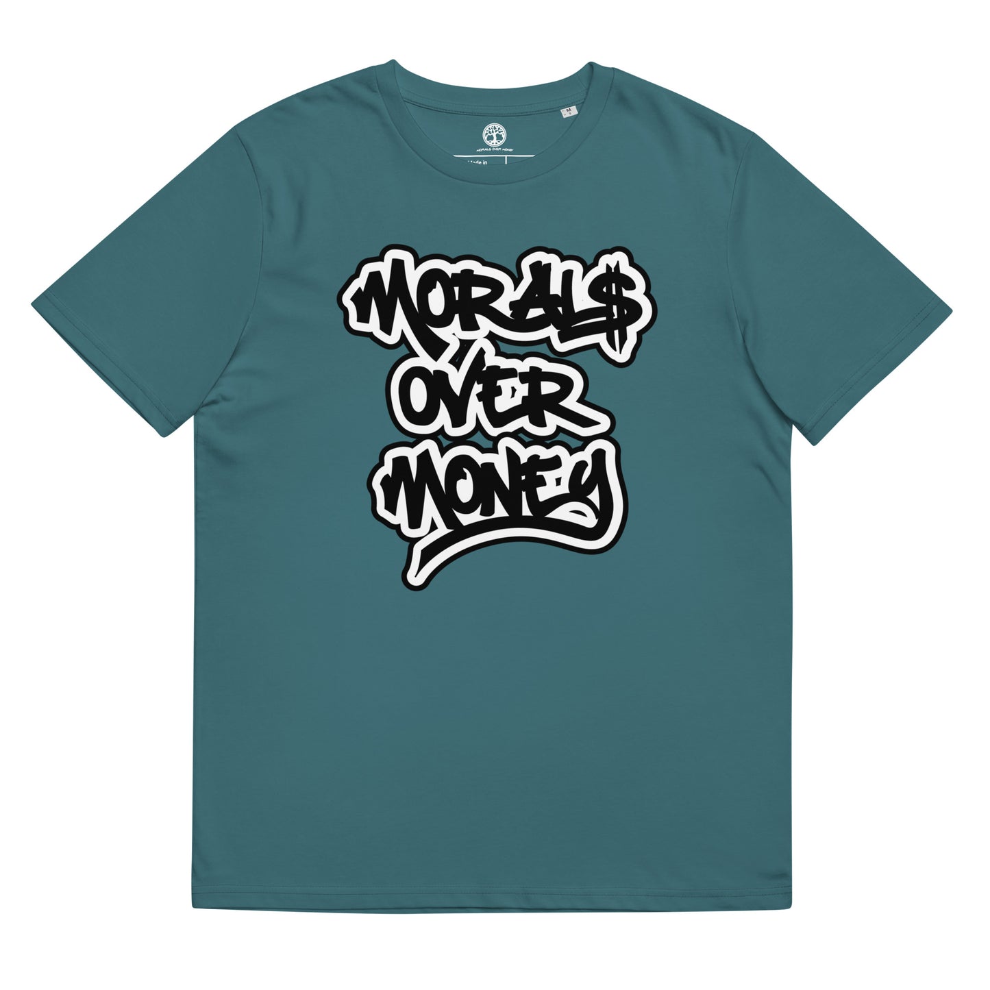 100% Organic Cotton 'Morals Over Money' Bubble Print Eco Tee
